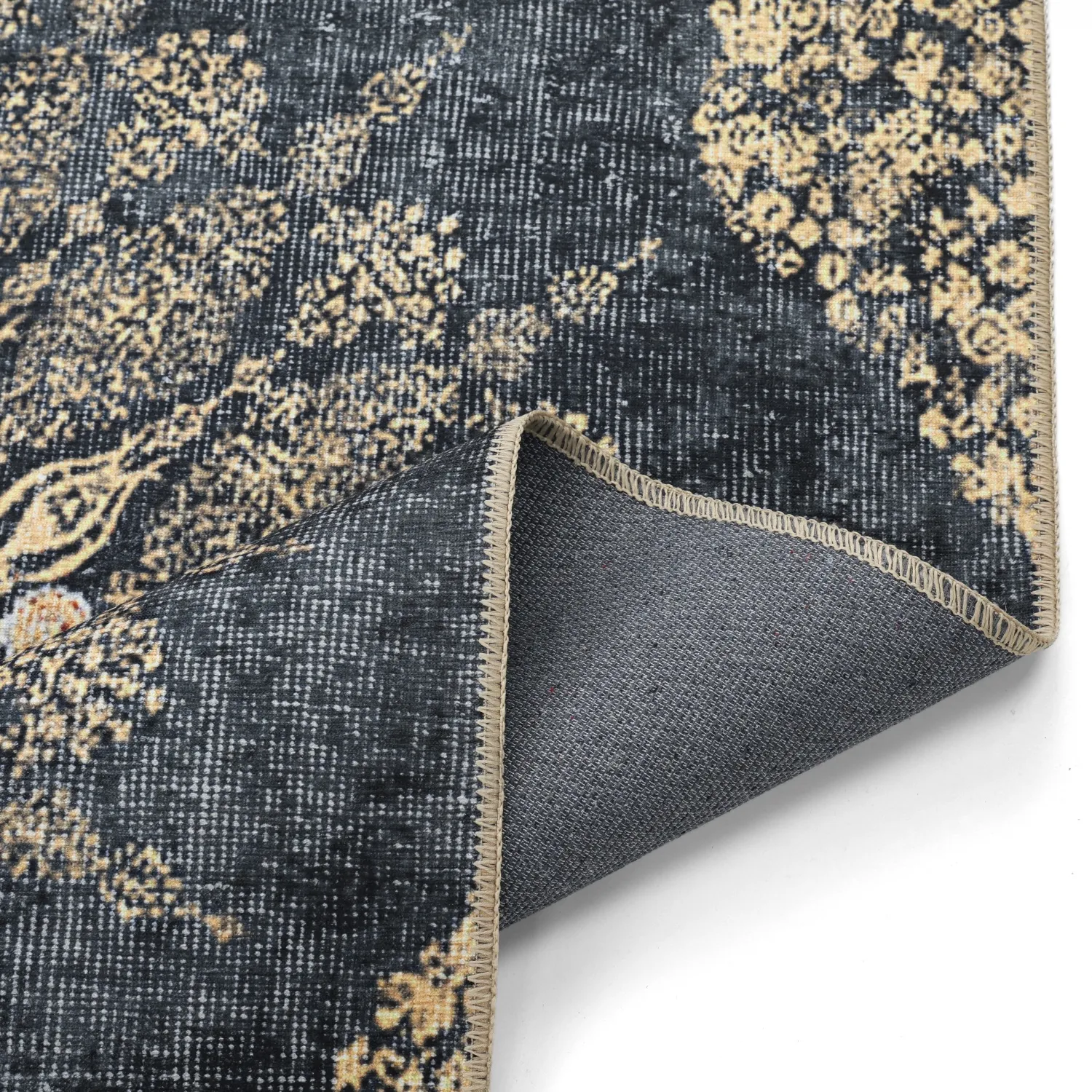 Tapete de tecelagem plana - Sandrigo (preto/ouro)