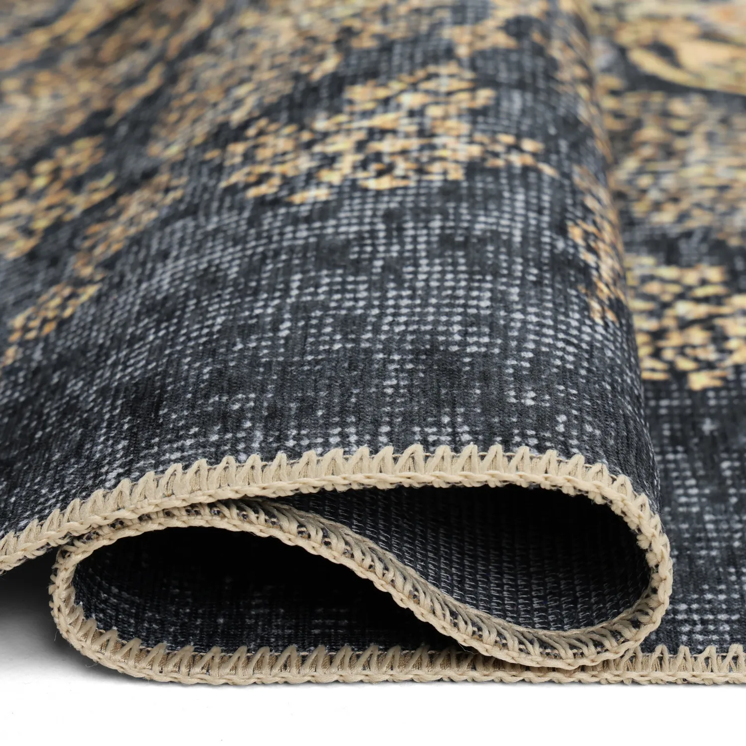 Tapete de tecelagem plana - Sandrigo (preto/ouro)