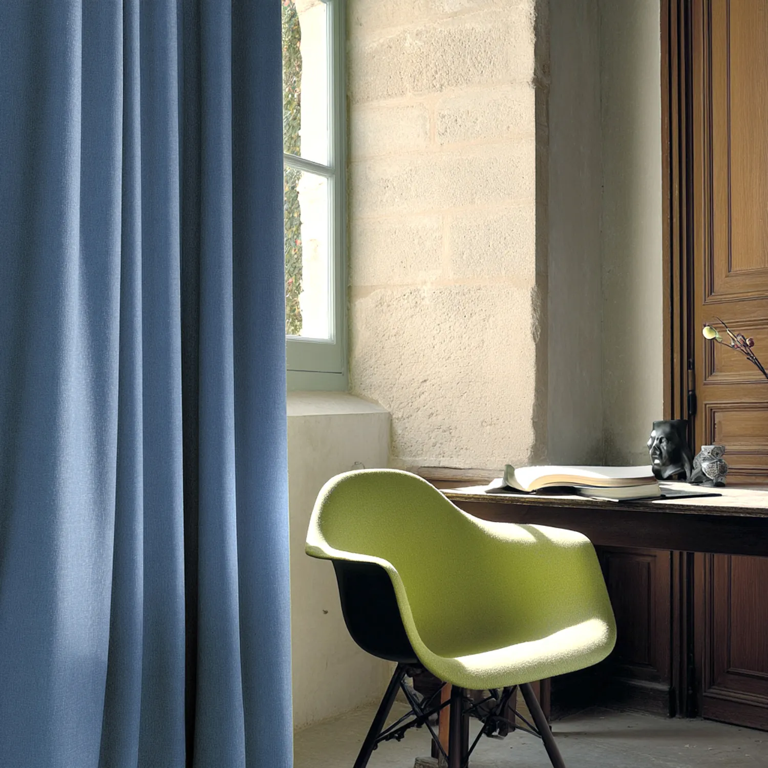Cortinas - Cortina de linho Melania (azul escuro)