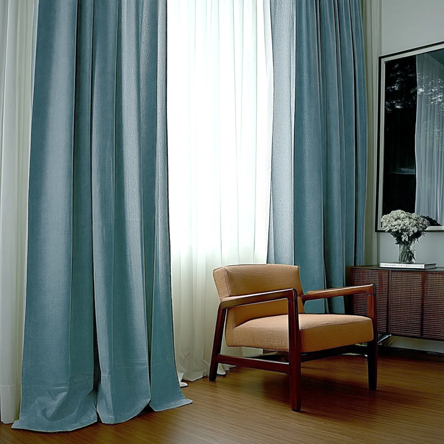 Cortinas - Cortina de linho Melania (turquesa escuro)
