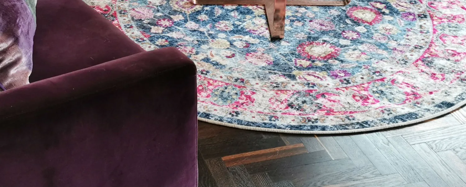 Tapete redondo - Bouhjar (azul/rosa/multicolorido)
