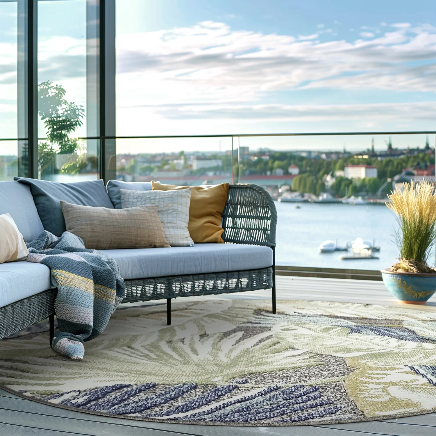 Tapete redondo - Indoor/Outdoor Havana (azul escuro/multi)