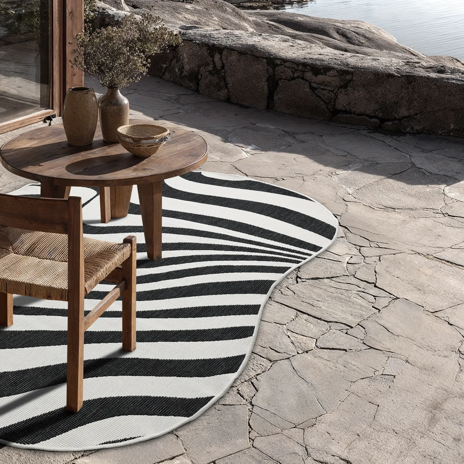 Tapete para interior e exterior - utomhusmatta - Remina (preto/branco)