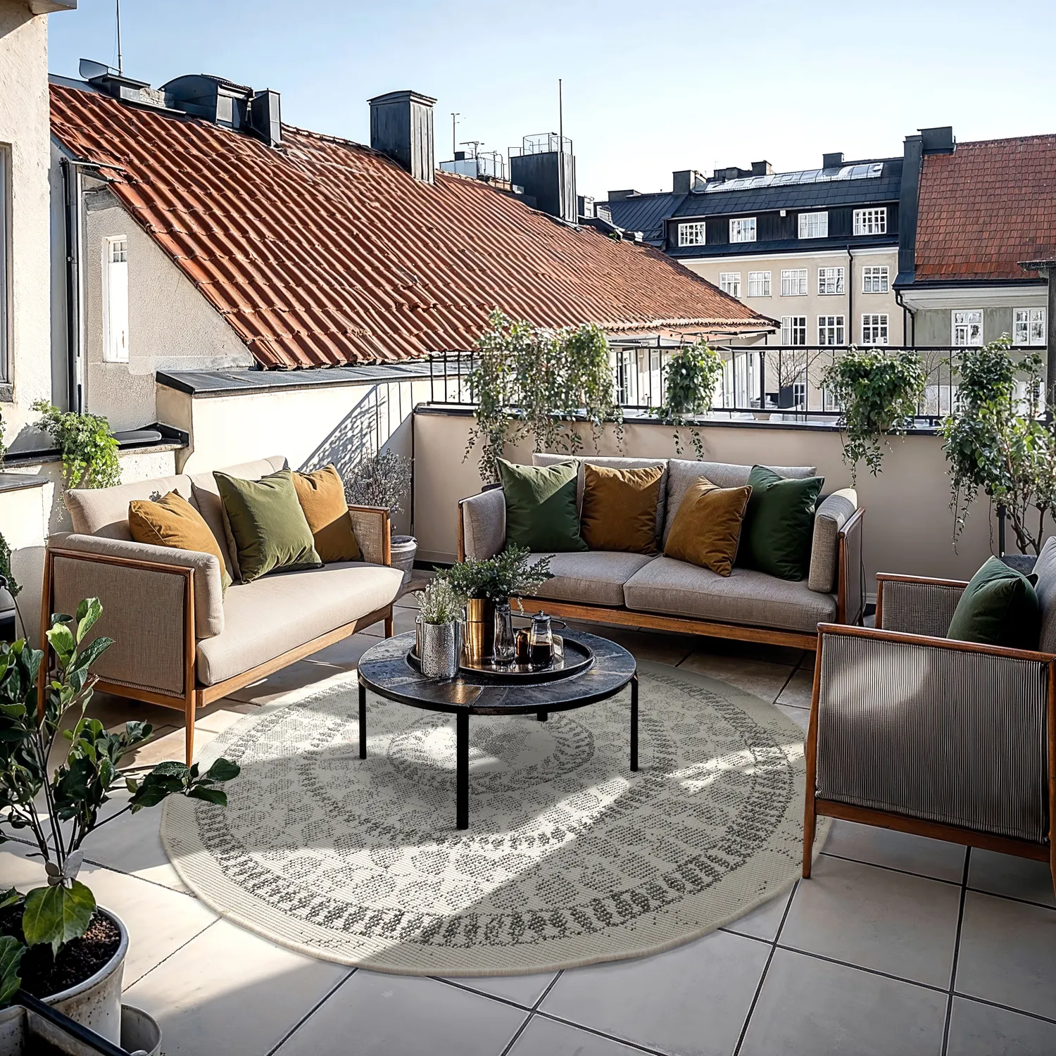 Tapete redondo - Indoor/Outdoor Malcolm (cinza)