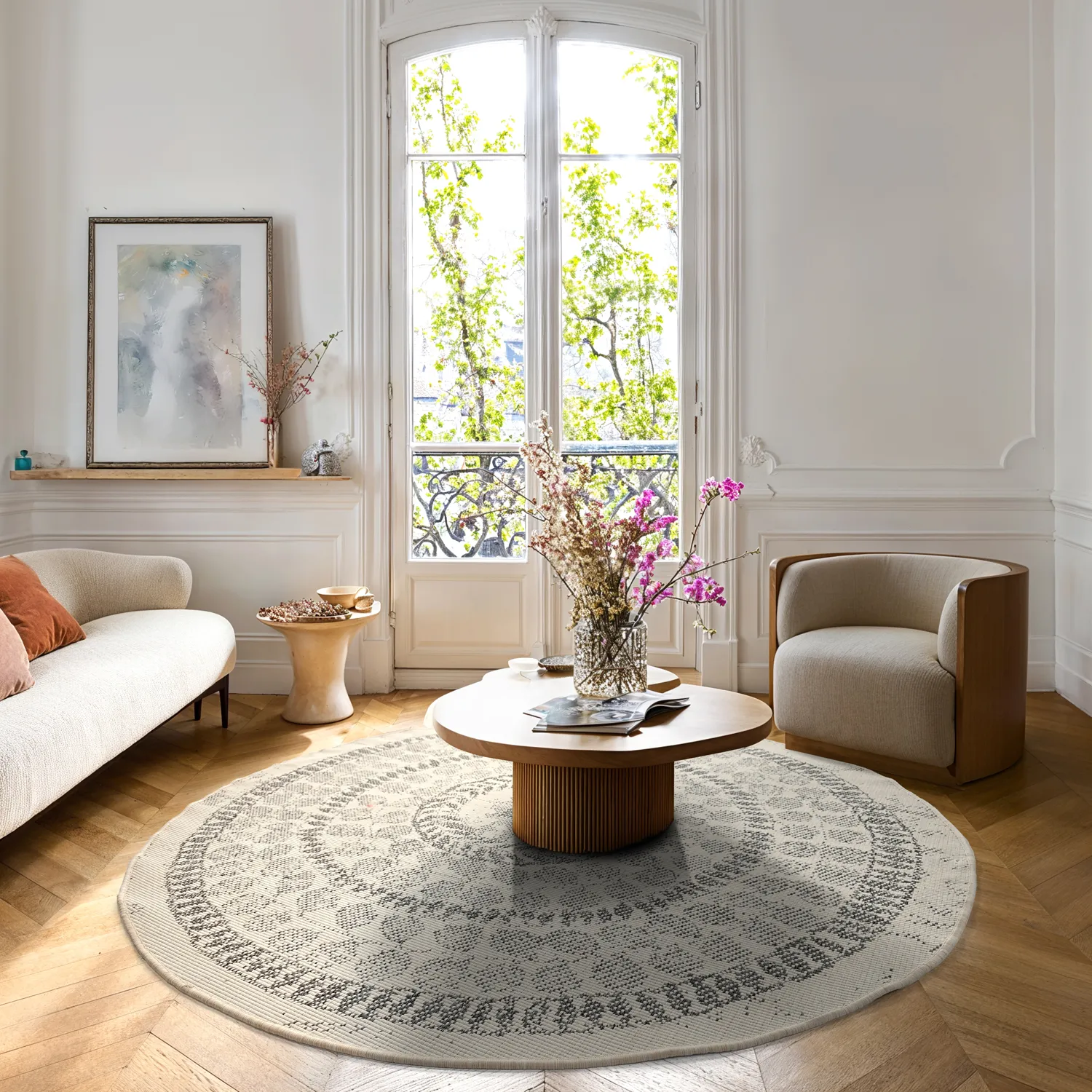 Tapete redondo - Indoor/Outdoor Malcolm (cinza)