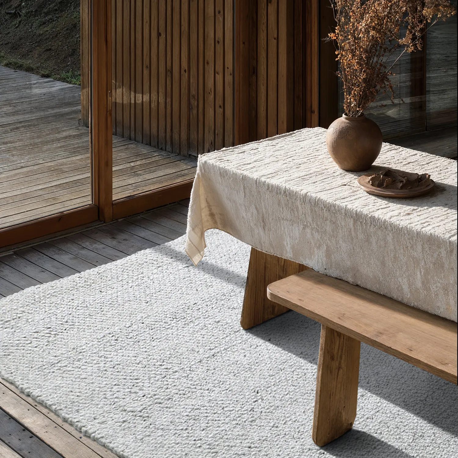 Tapete para interior e exterior - Arco Wool Look (cinza/bege)