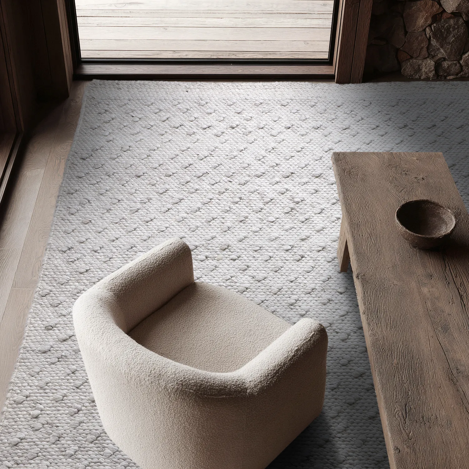 Tapete para interior e exterior - Todi Wool Look (cinza/bege)