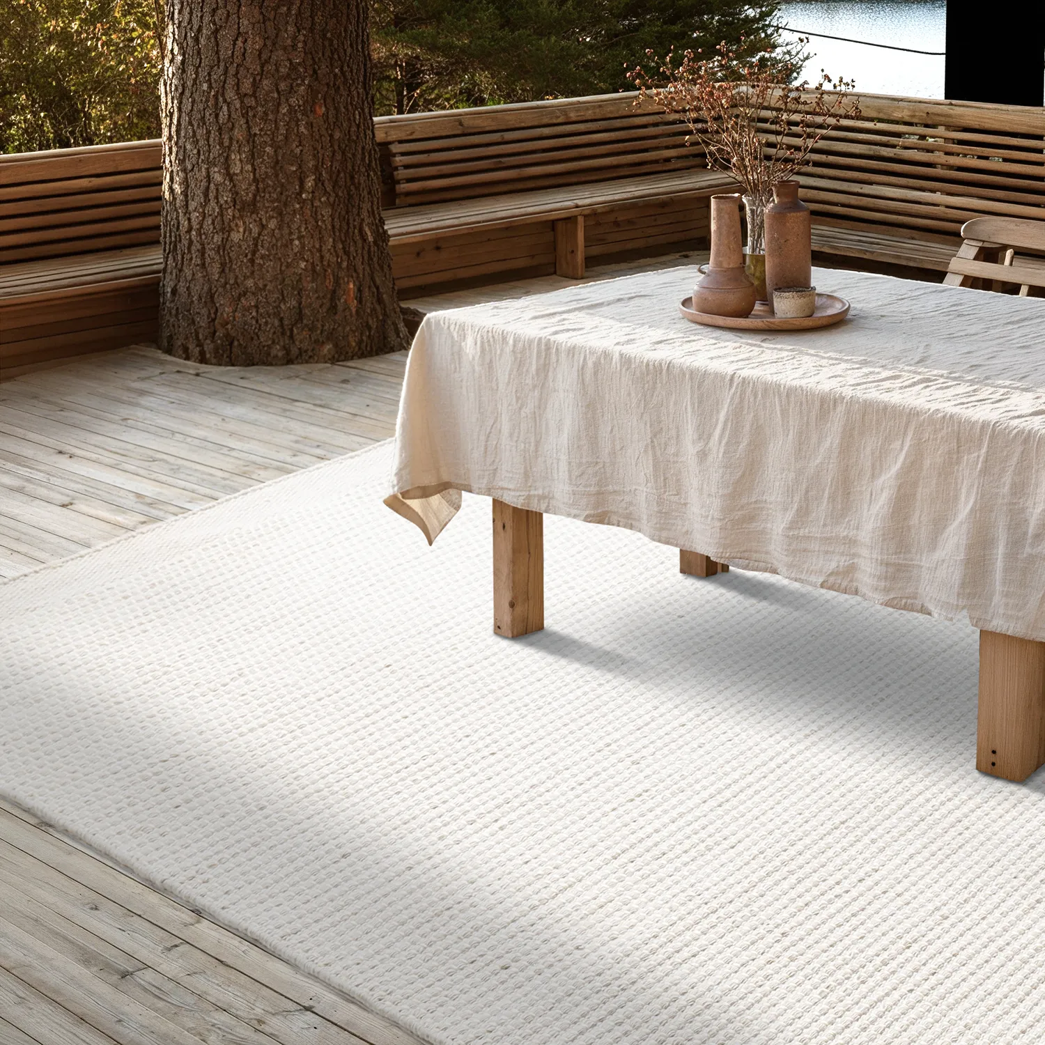 Tapete para interior e exterior - Coastal Wool Look (creme)