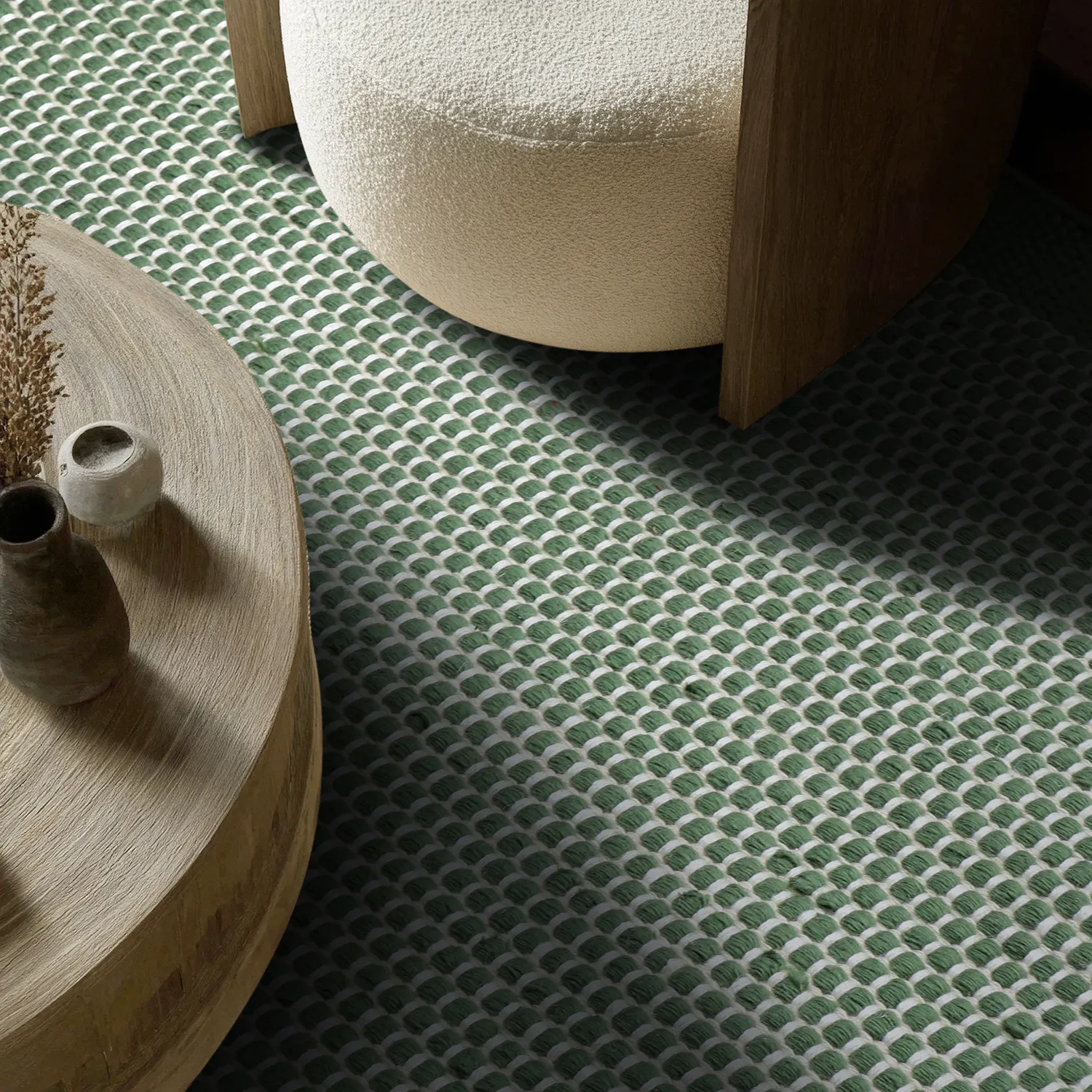 Tapete para interior e exterior - Coastal Wool Look (verde/branco)