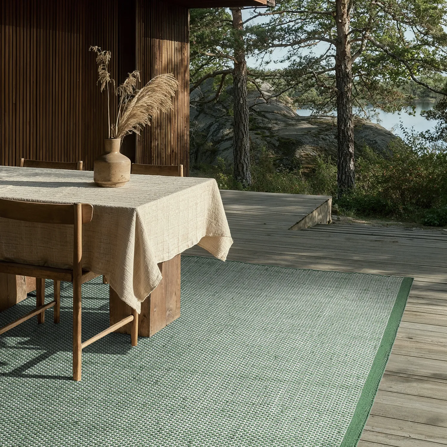 Tapete para interior e exterior - Coastal Wool Look (verde/branco)