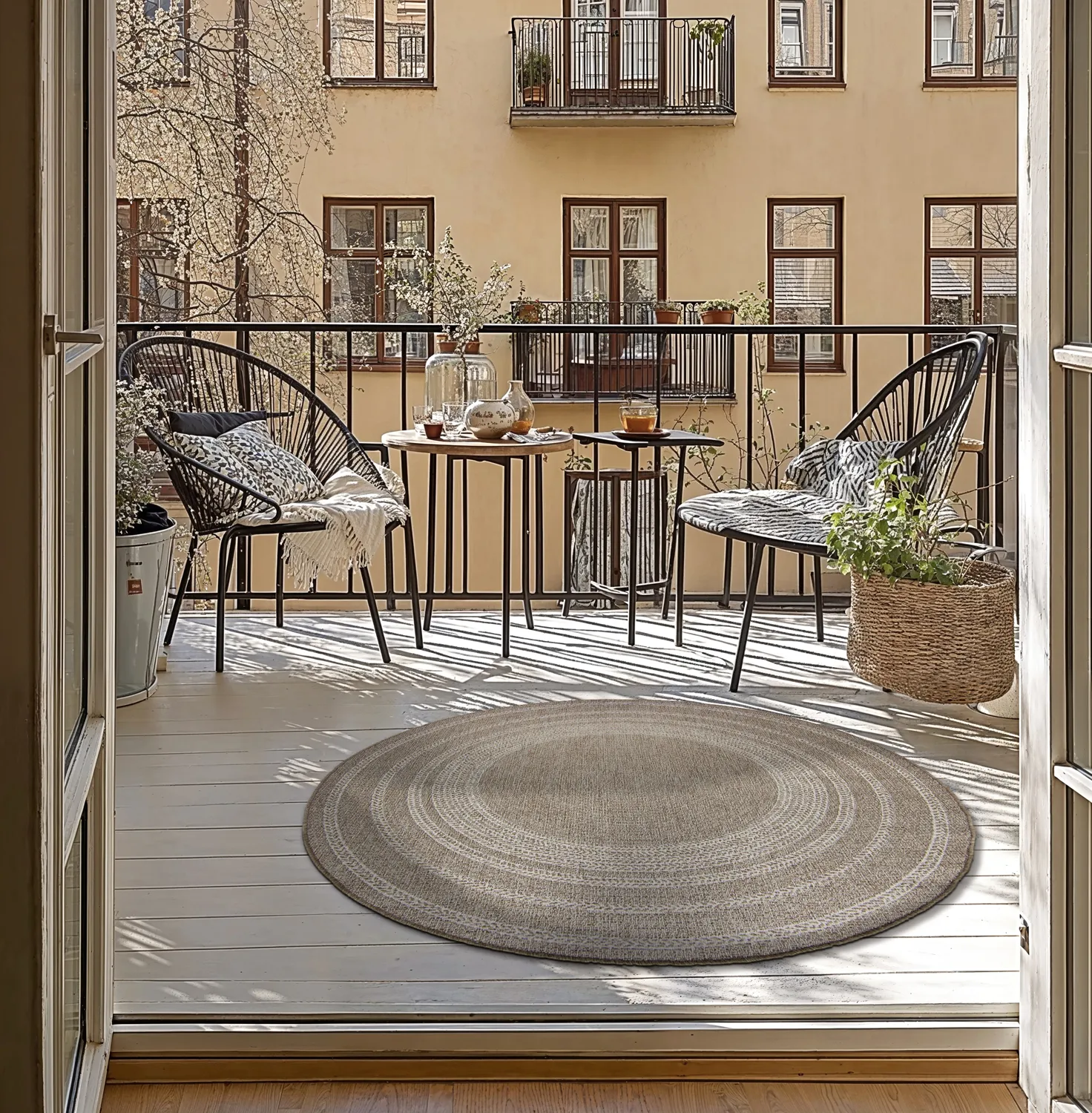 Tapete redondo - Indoor/Outdoor Angus (bege)