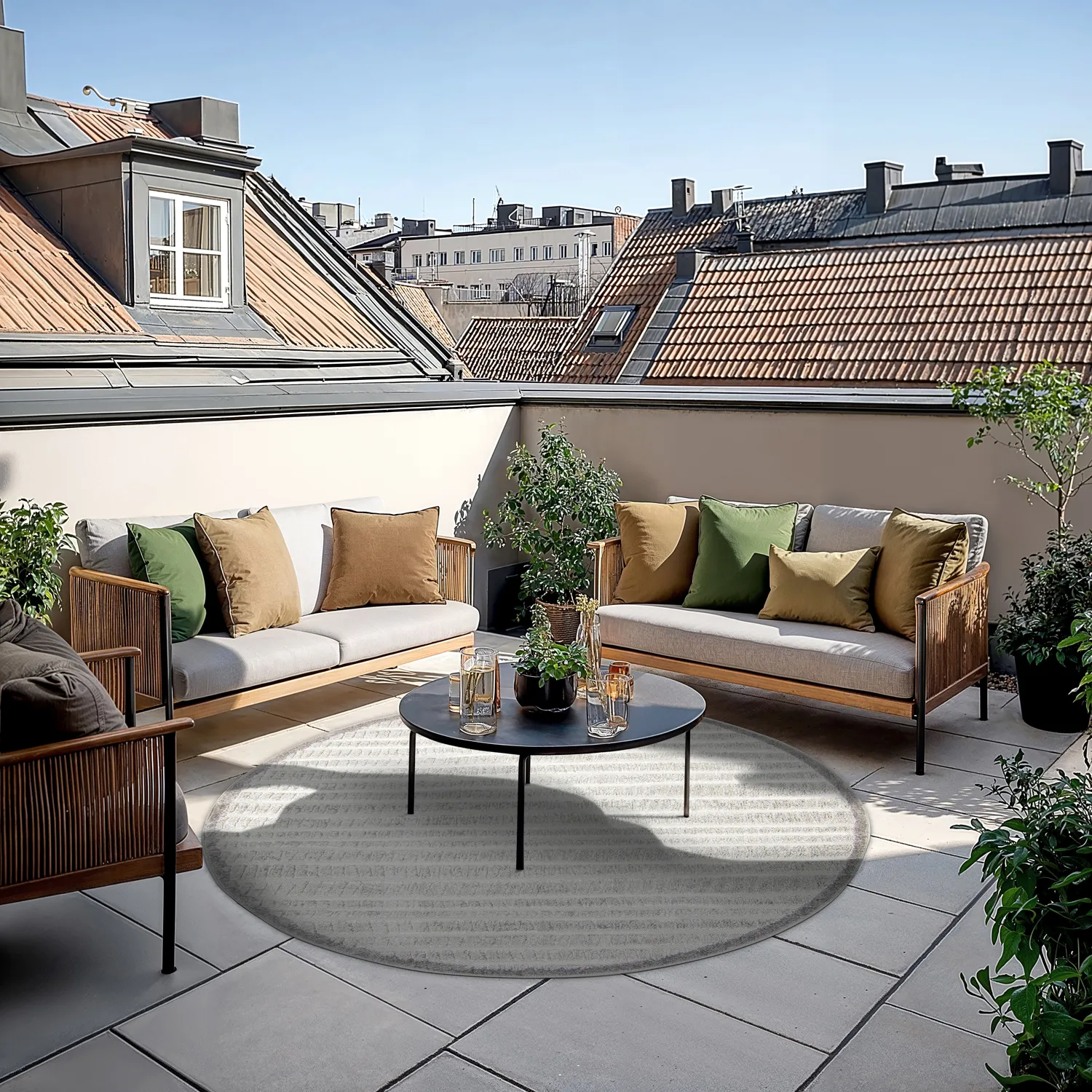 Tapete redondo - Indoor/Outdoor Kendall (cream/cinza)