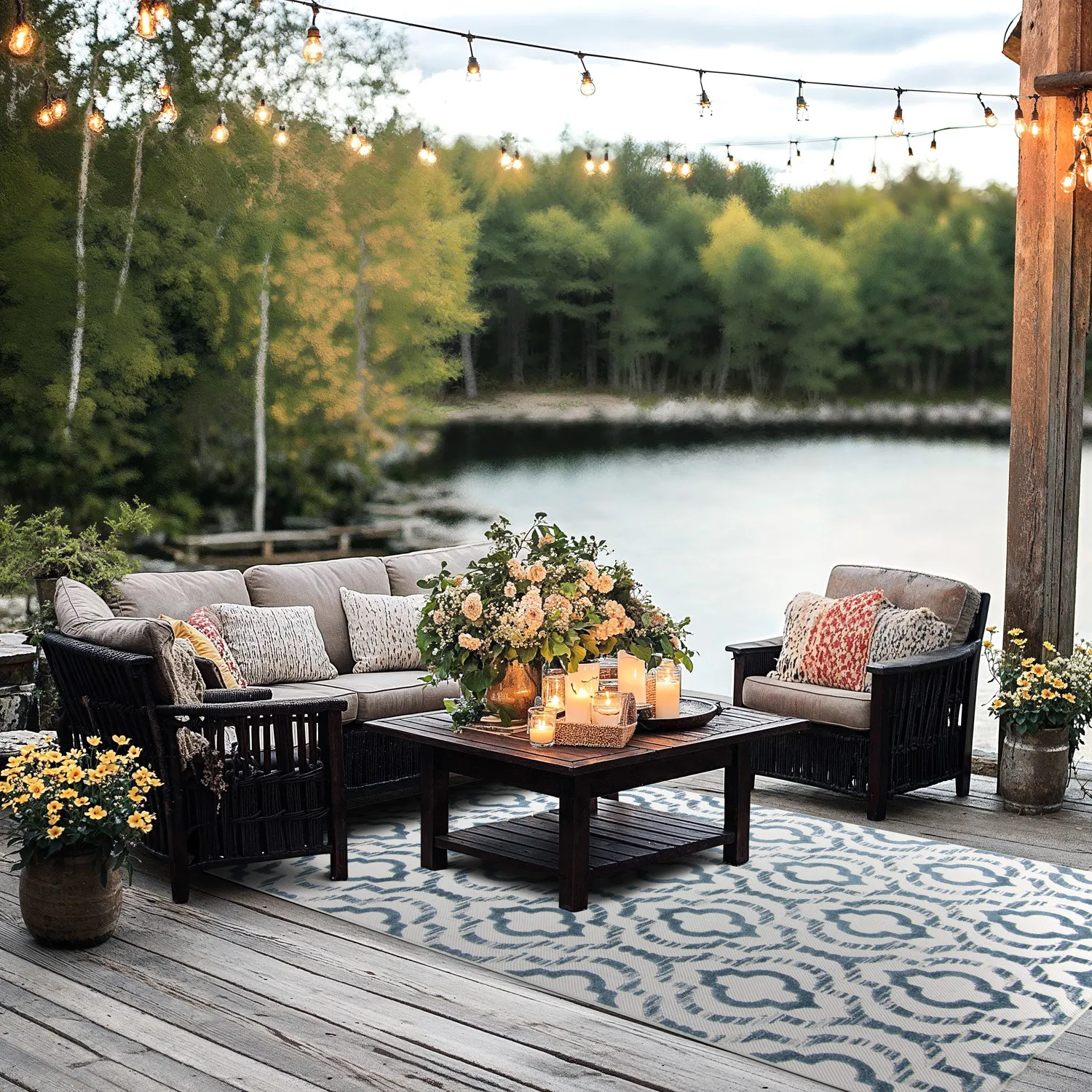 Shaggy Indoor-Outdoor - Trenton (branco/azul)