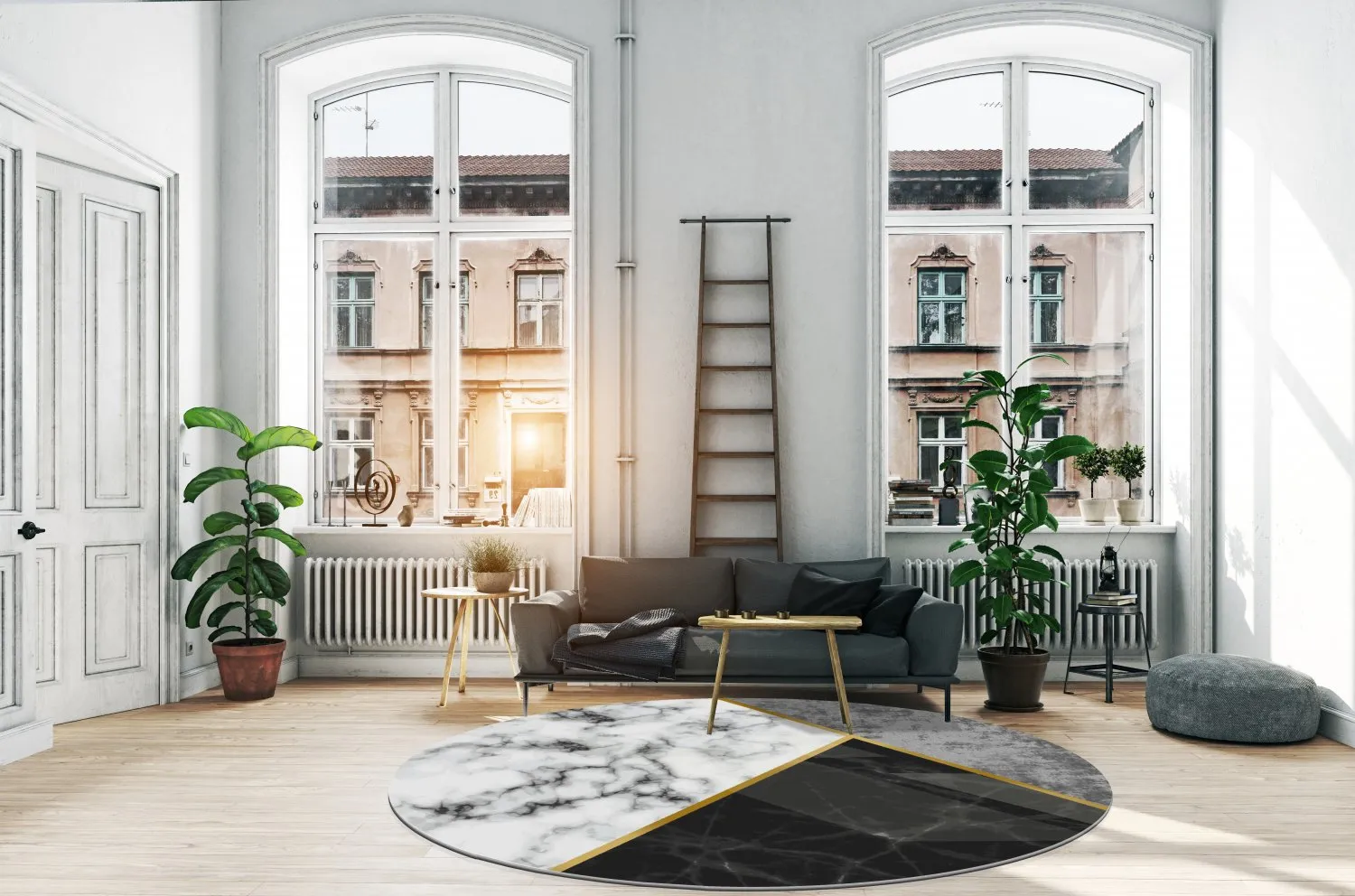 Tapete redondo - Savino (preto/branco/cinza)