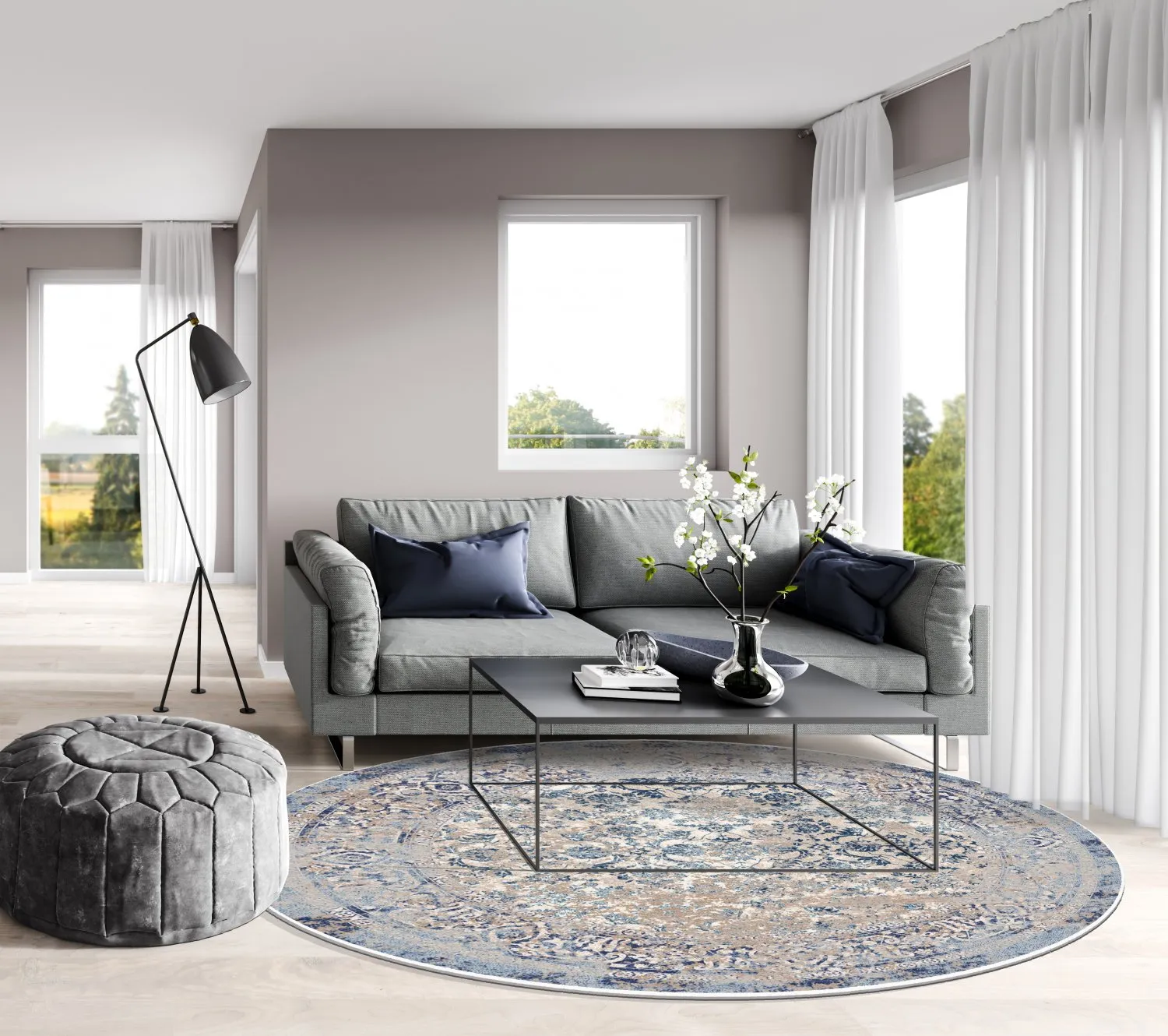 Tapete redondo - Denizli (azul)