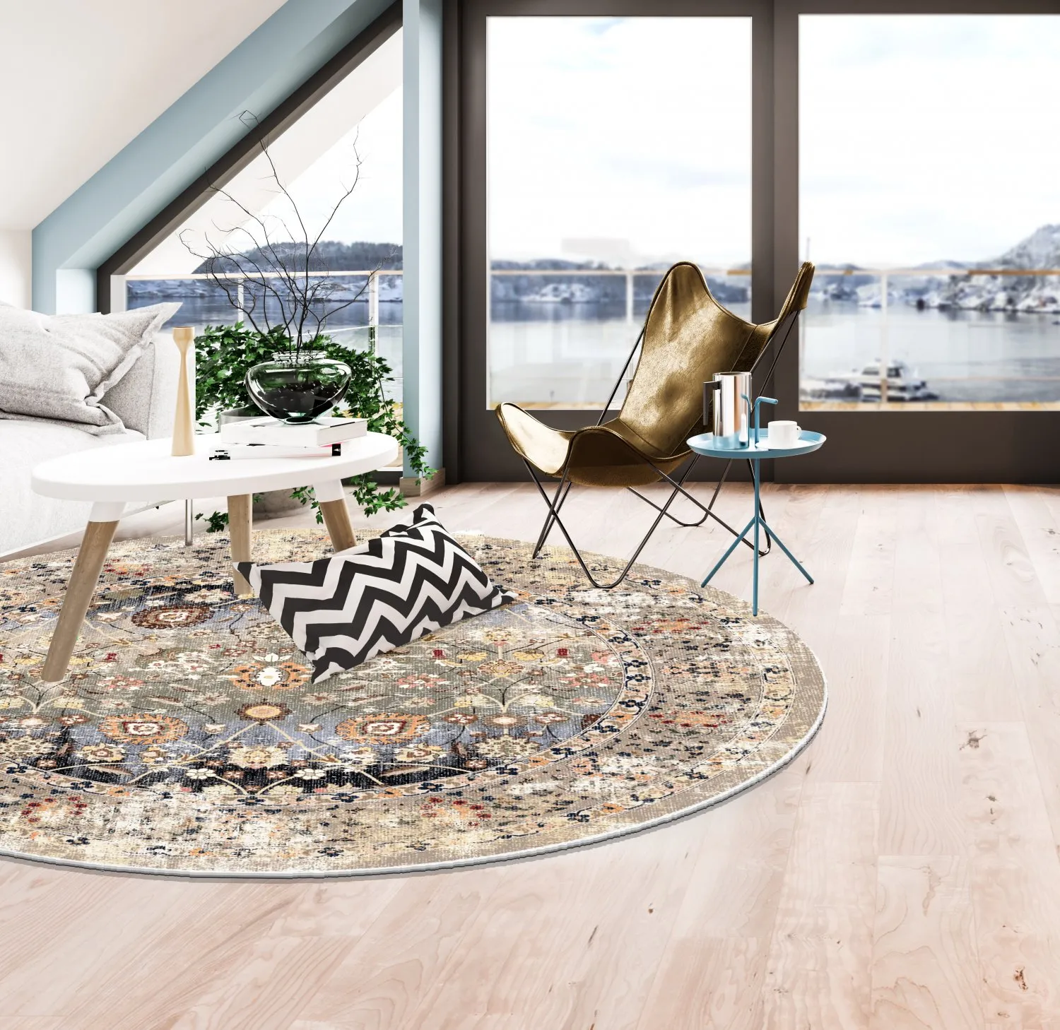 Tapete redondo - Bouhjar (bege/multicolorido)