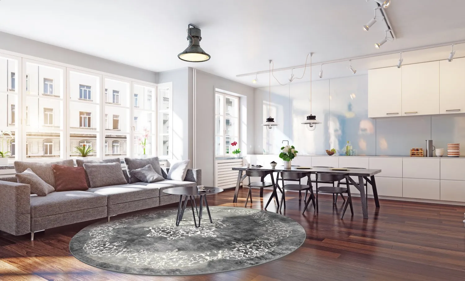 Tapete redondo - Santi (cinza escuro/branco)