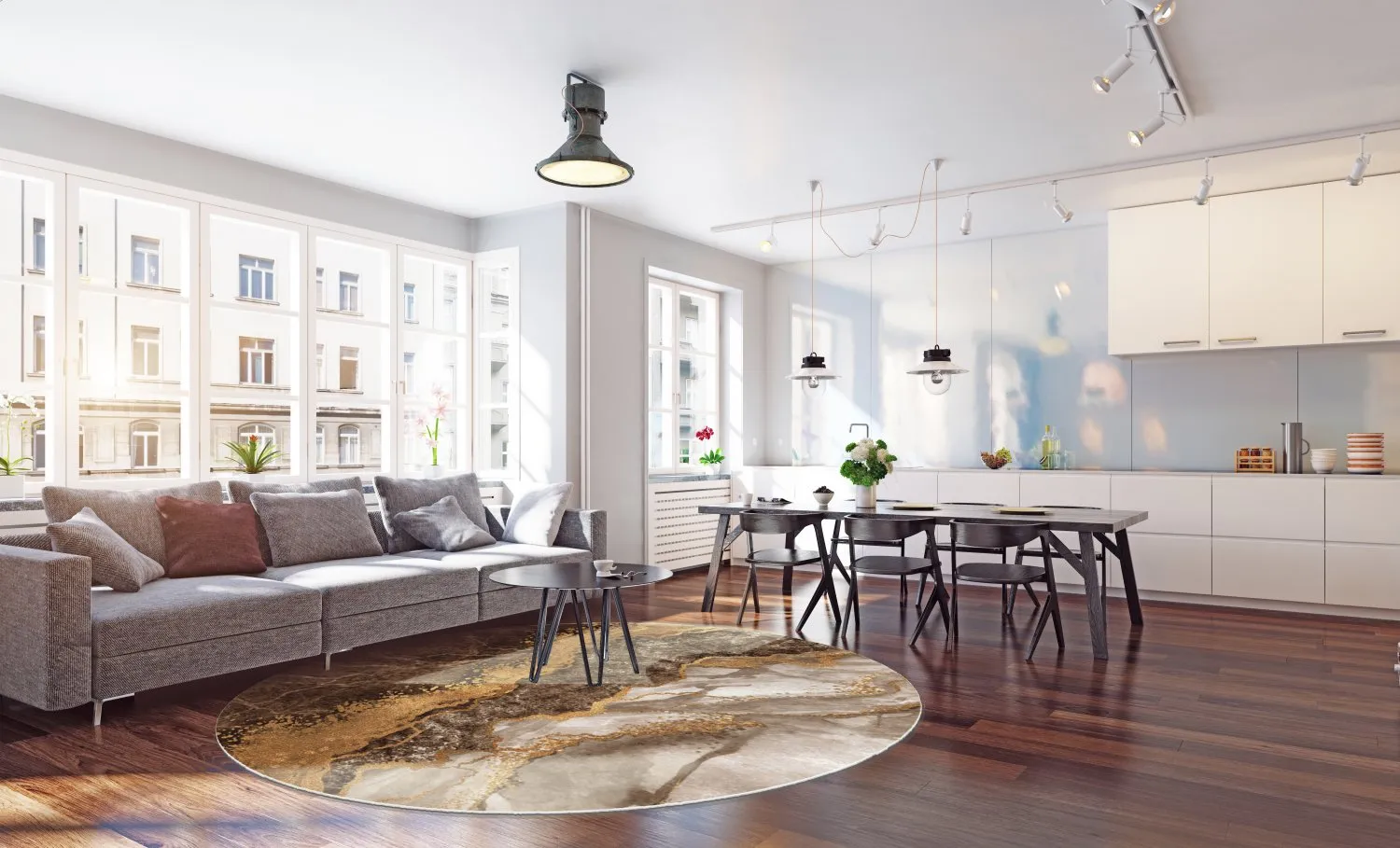 Tapete redondo - Padova (marrom/branco/dourado)