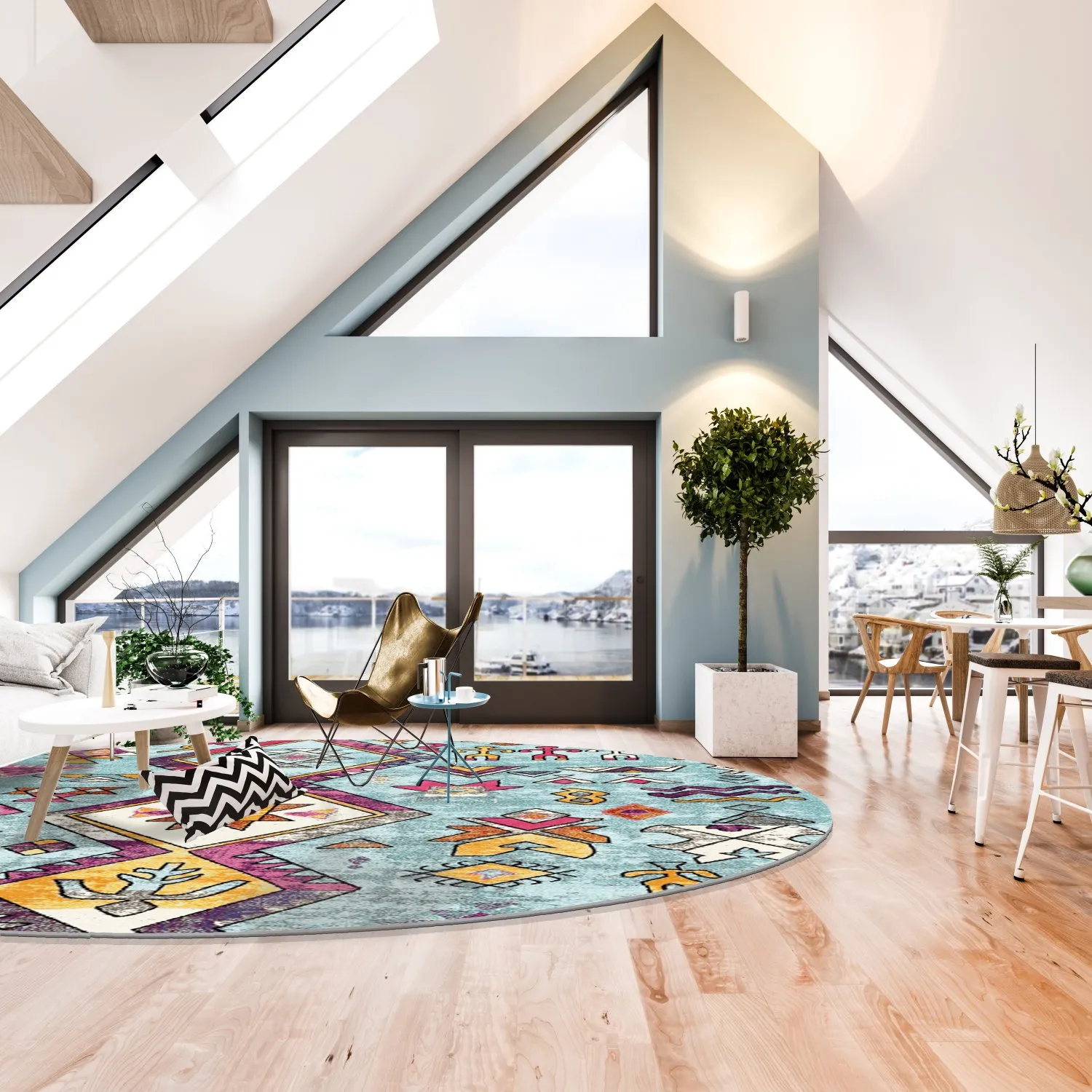 Tapete redondo - Misare (azul/multicolorido)