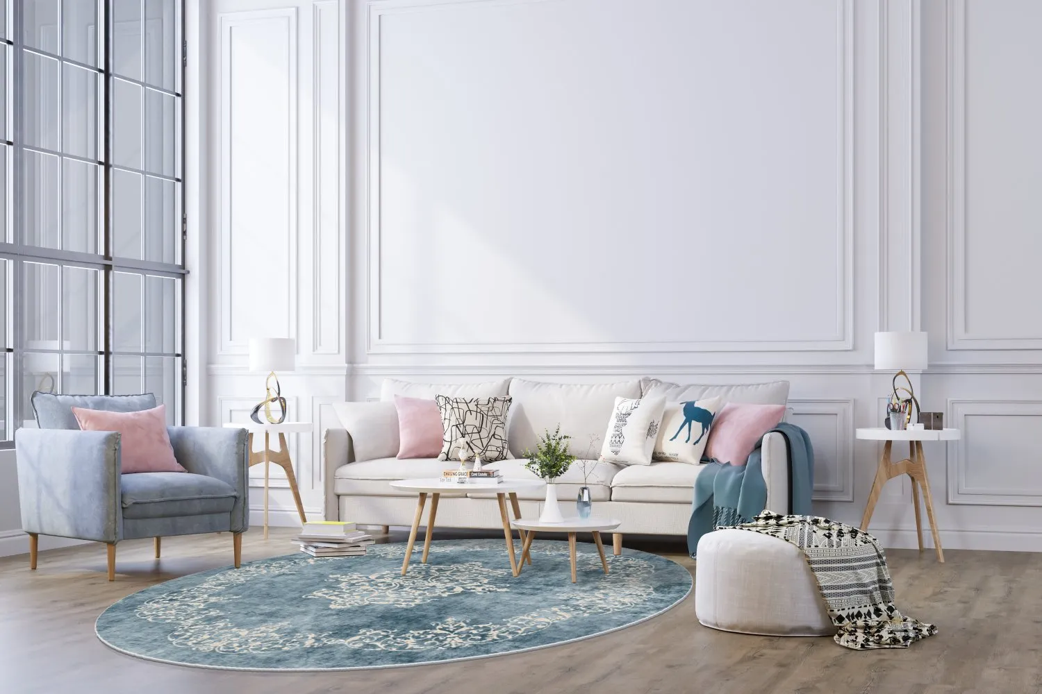 Tapete redondo - Santi (azul/bege)