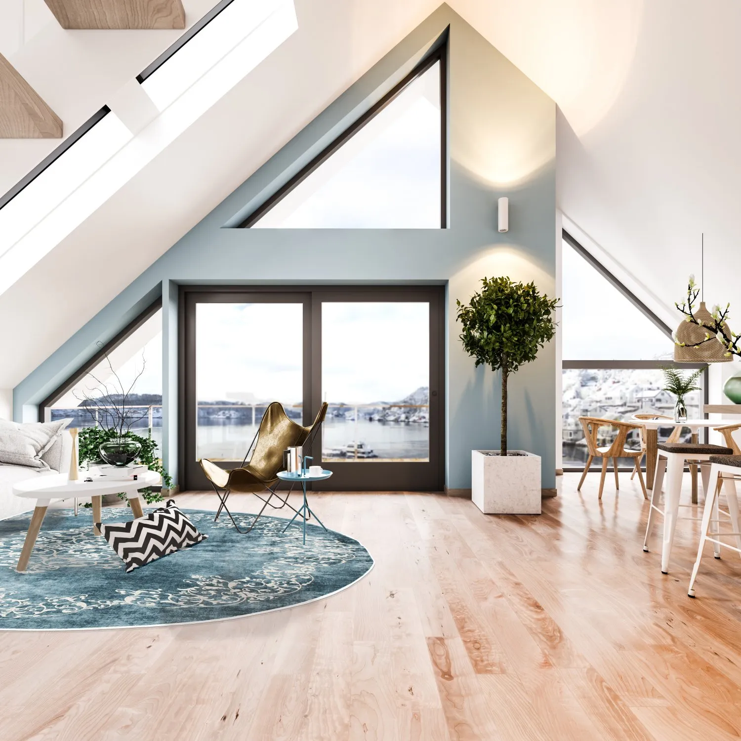 Tapete redondo - Santi (azul/bege)