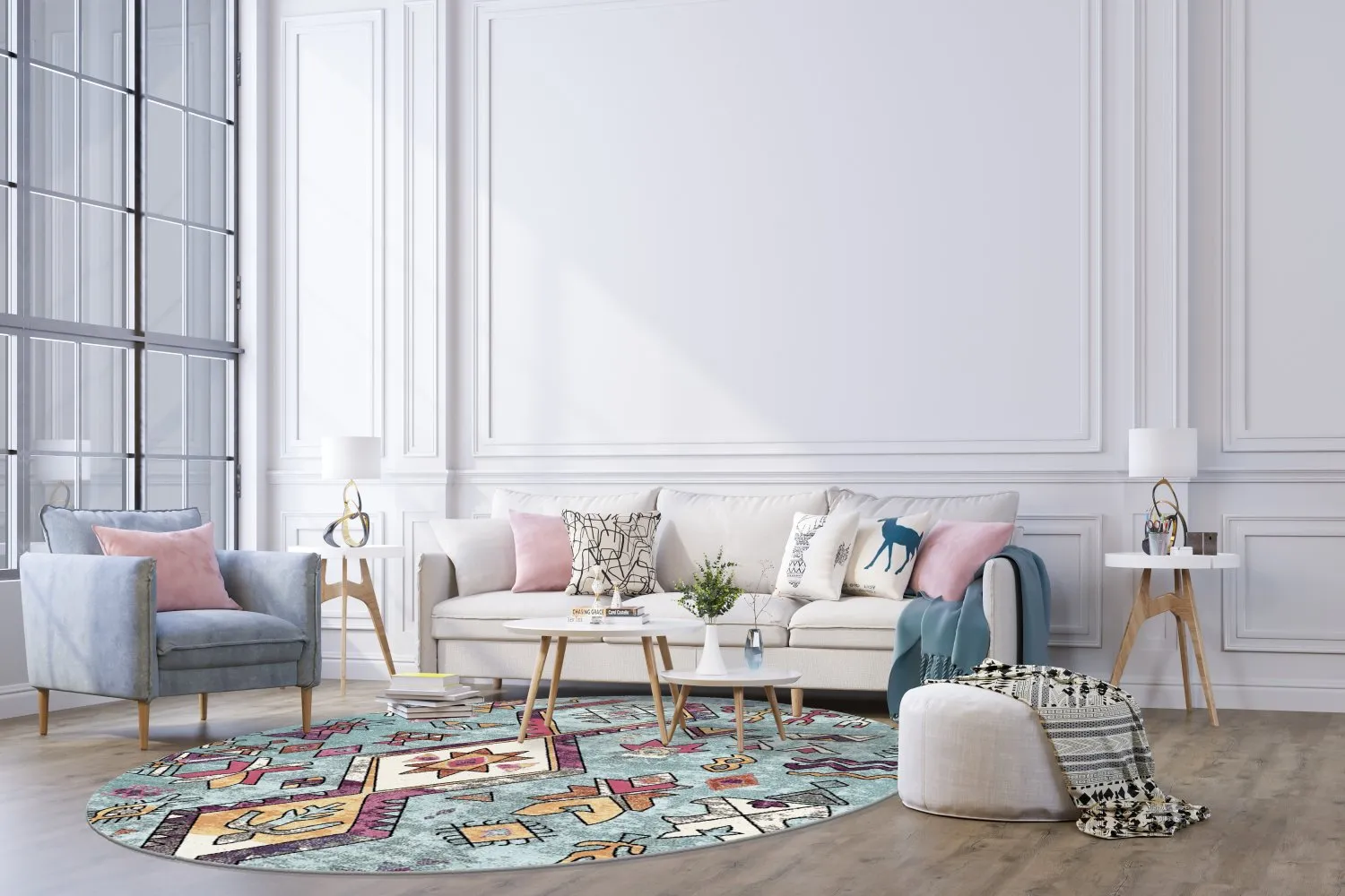 Tapete redondo - Misare (azul/multicolorido)