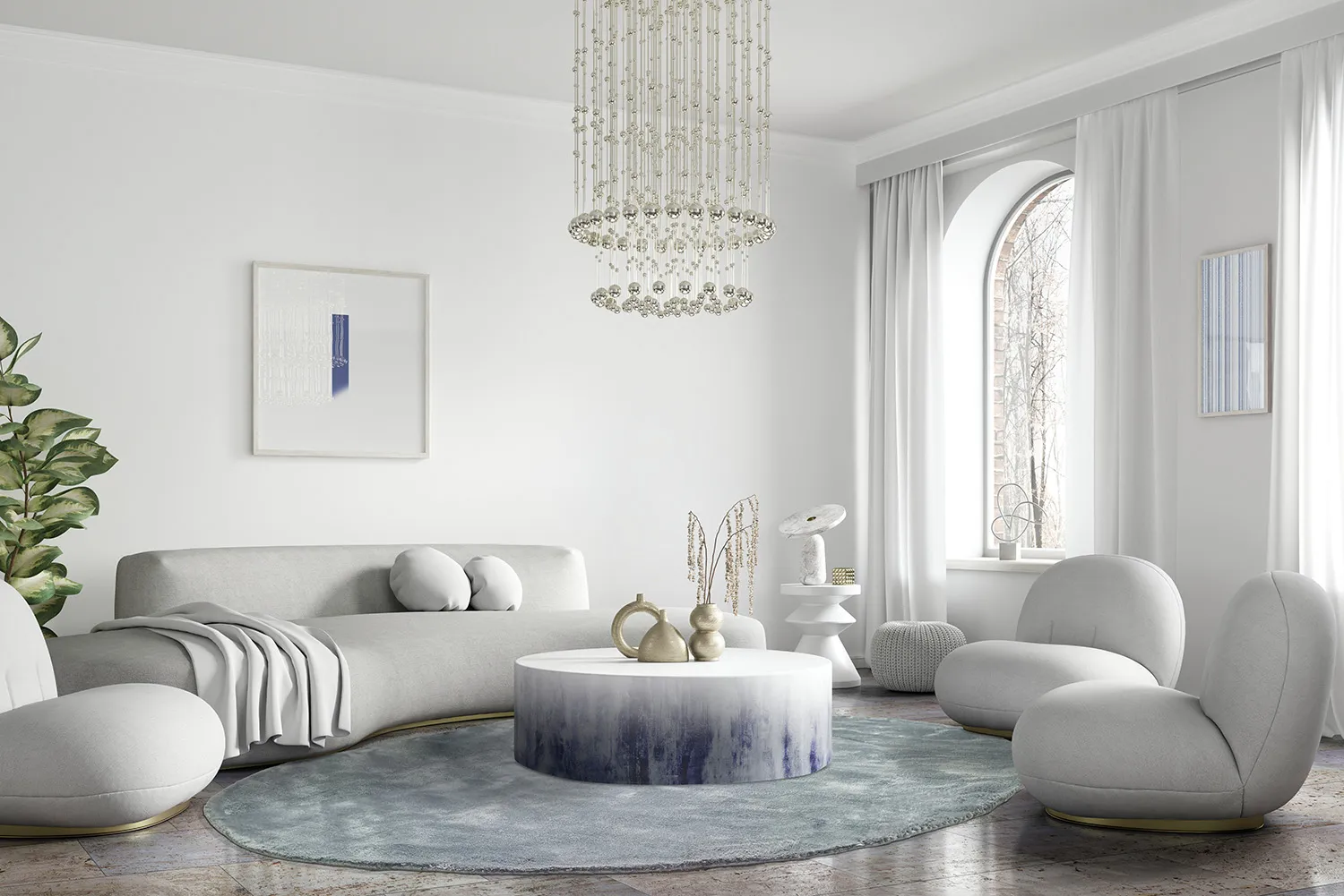 Tapete redondo - Jodhpur Special Luxury Edition (azul/cinza)