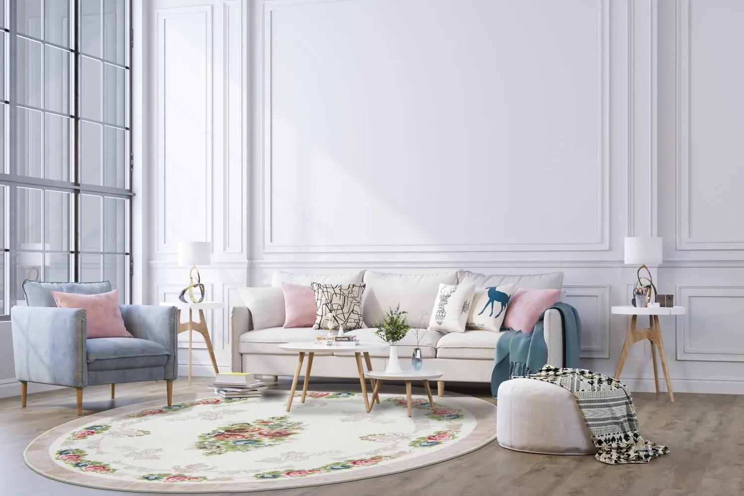 Tapete redondo - Delpha (bege/multicolorido)