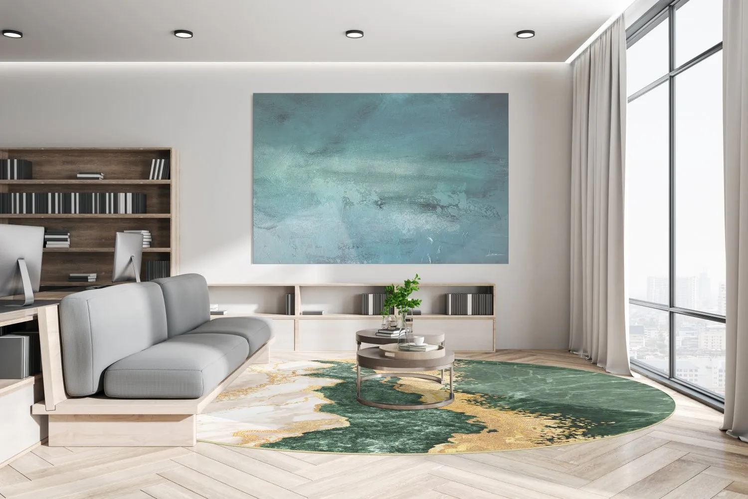 Tapete redondo - Padova (verde/branco/dourado)