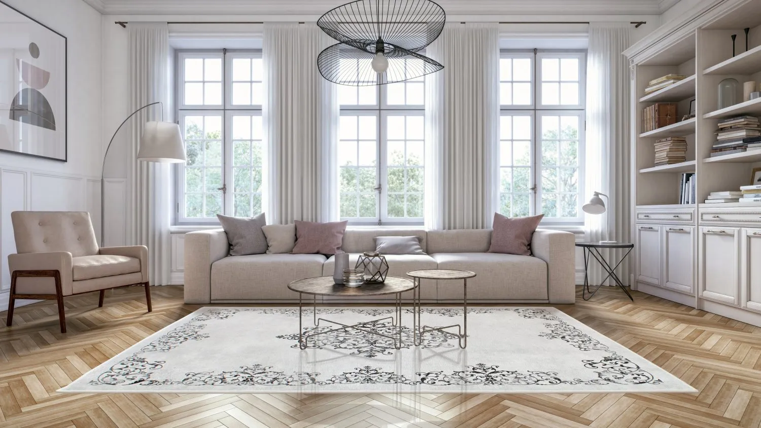 Tapete Wilton - Santi (branco/preto)