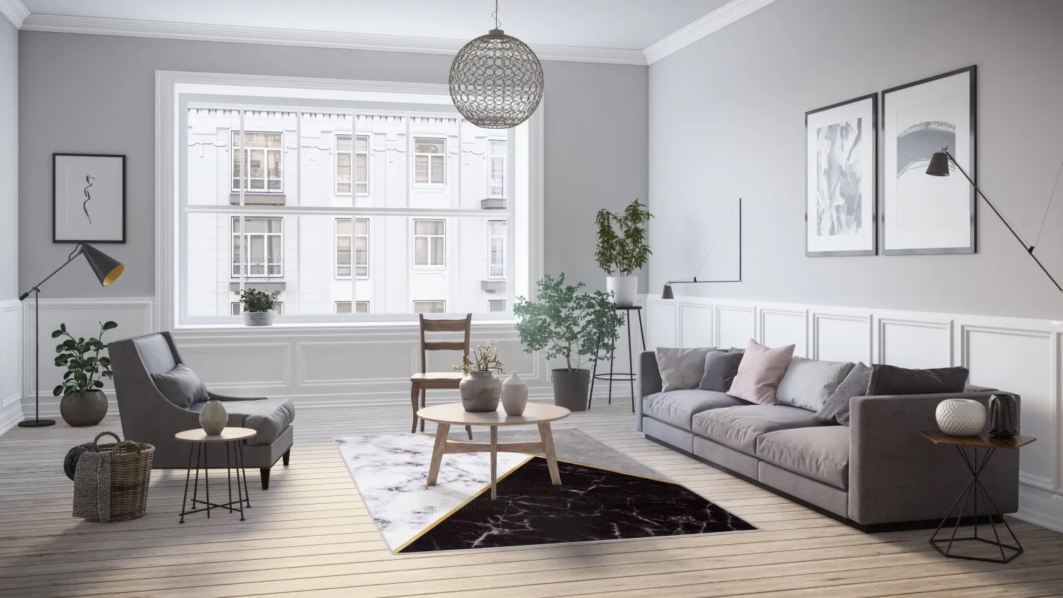 Tapete Wilton - Savino (preto/branco/cinza)