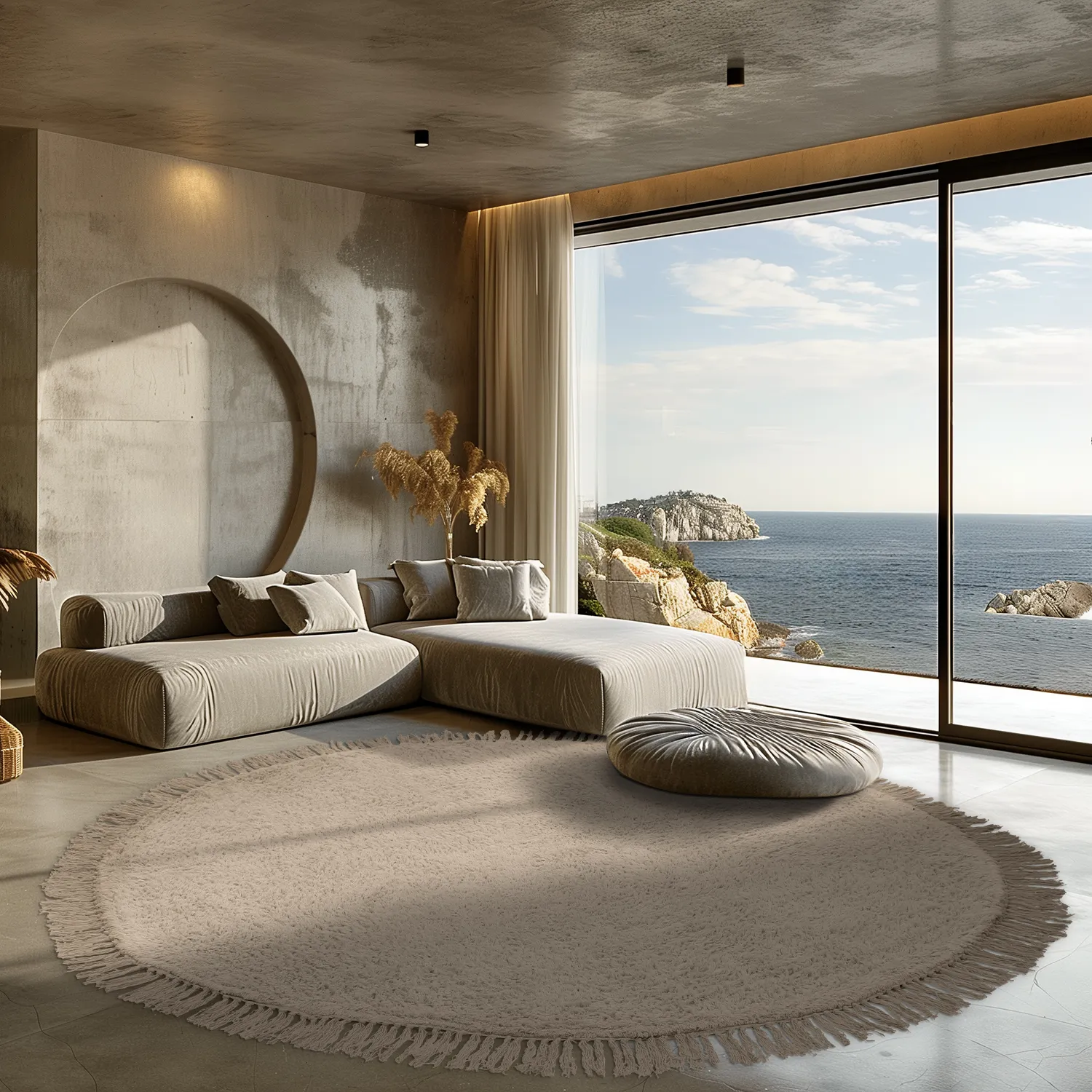 Tapete redondo - Alba Natural Cotton Shaggy (bege)