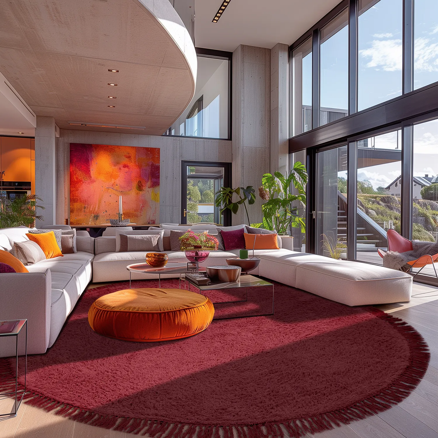 Tapete redondo - Alba Natural Cotton Shaggy (bordô)