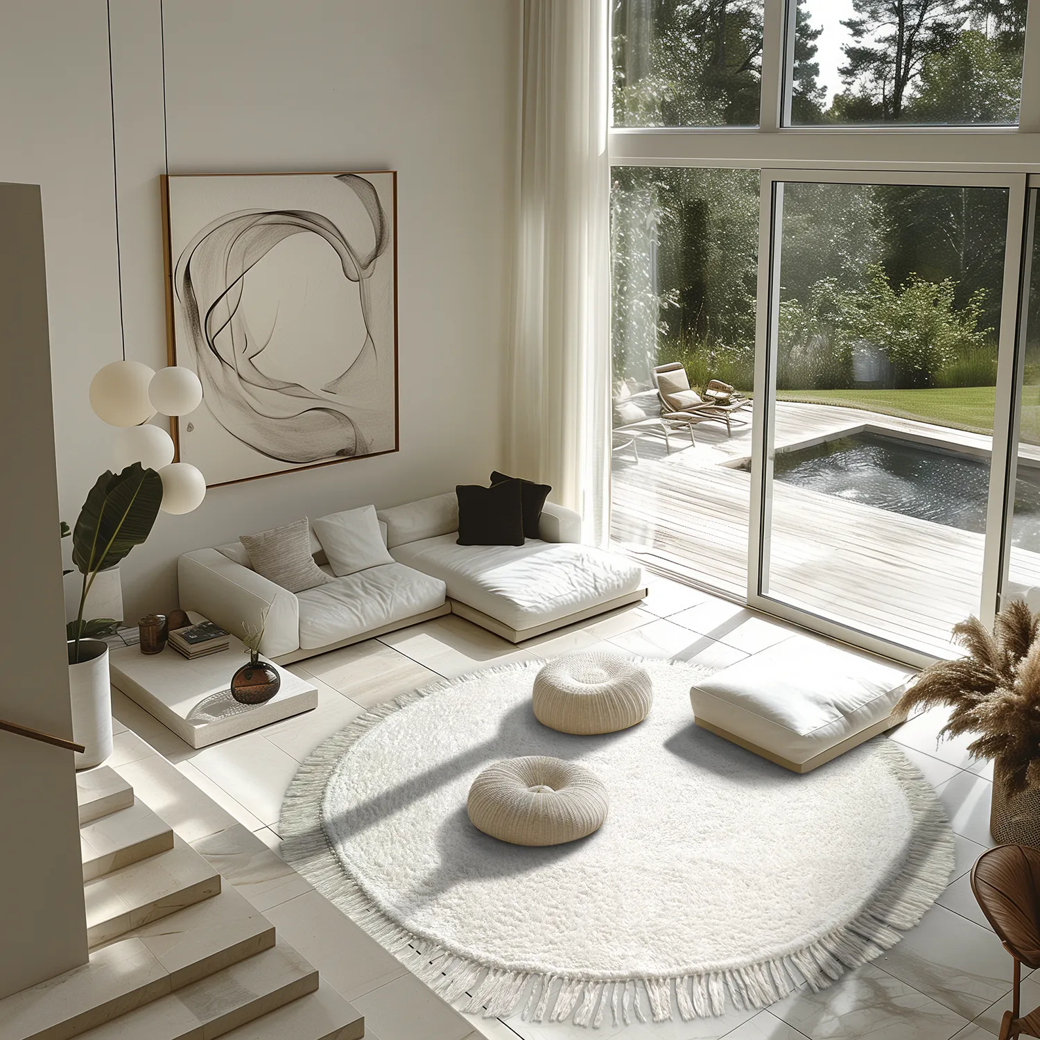 Tapete redondo - Alba Natural Cotton Shaggy (branco)