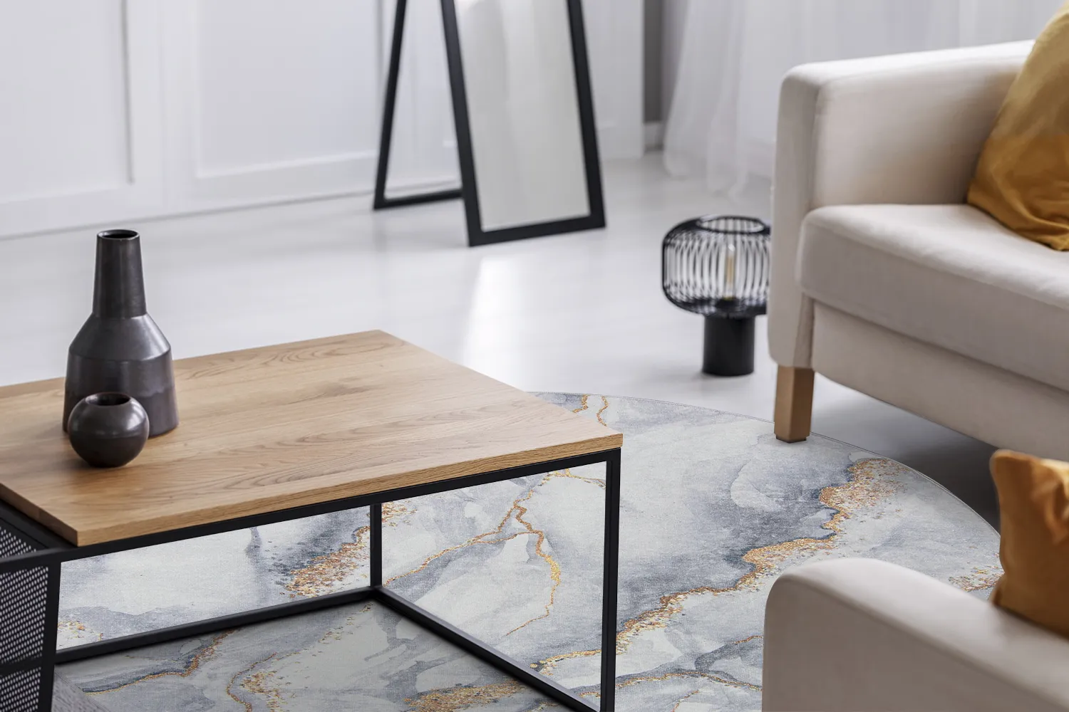 Tapete redondo - Genova (cinza/branco/dourado)