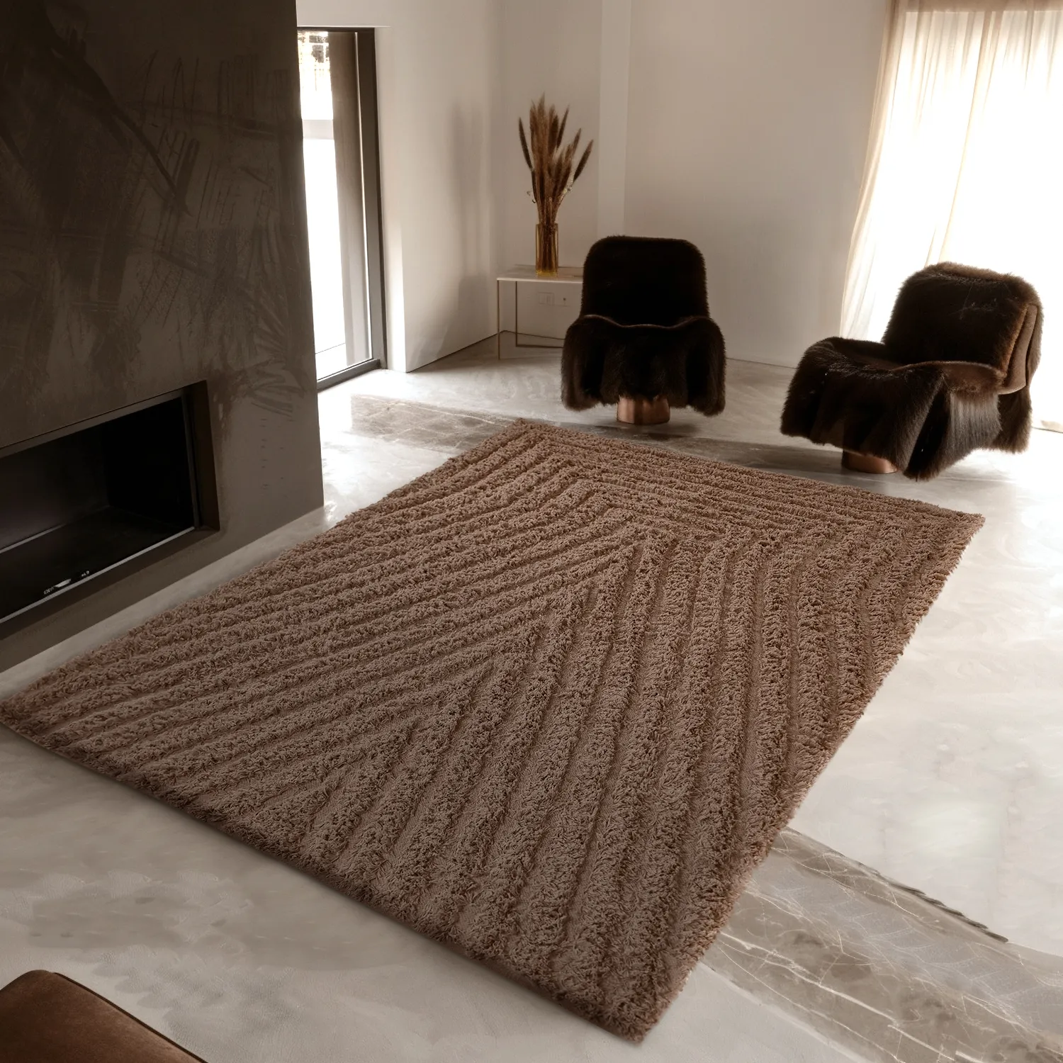 Tapetes felpudos - Kendra Natural Cotton Shaggy (marrom)