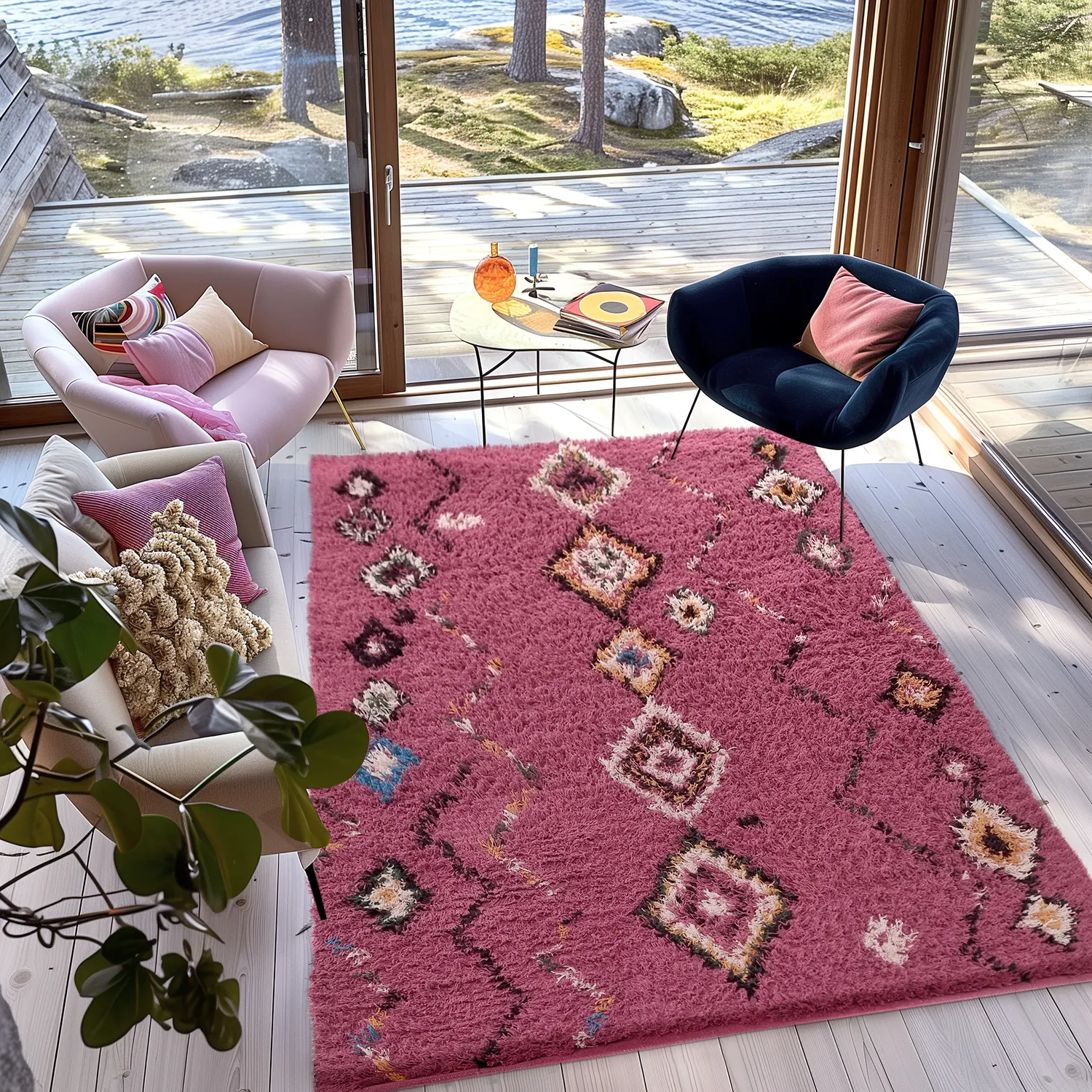 Tapetes felpudos - Nyle Natural Cotton Shaggy (rosa/multi)