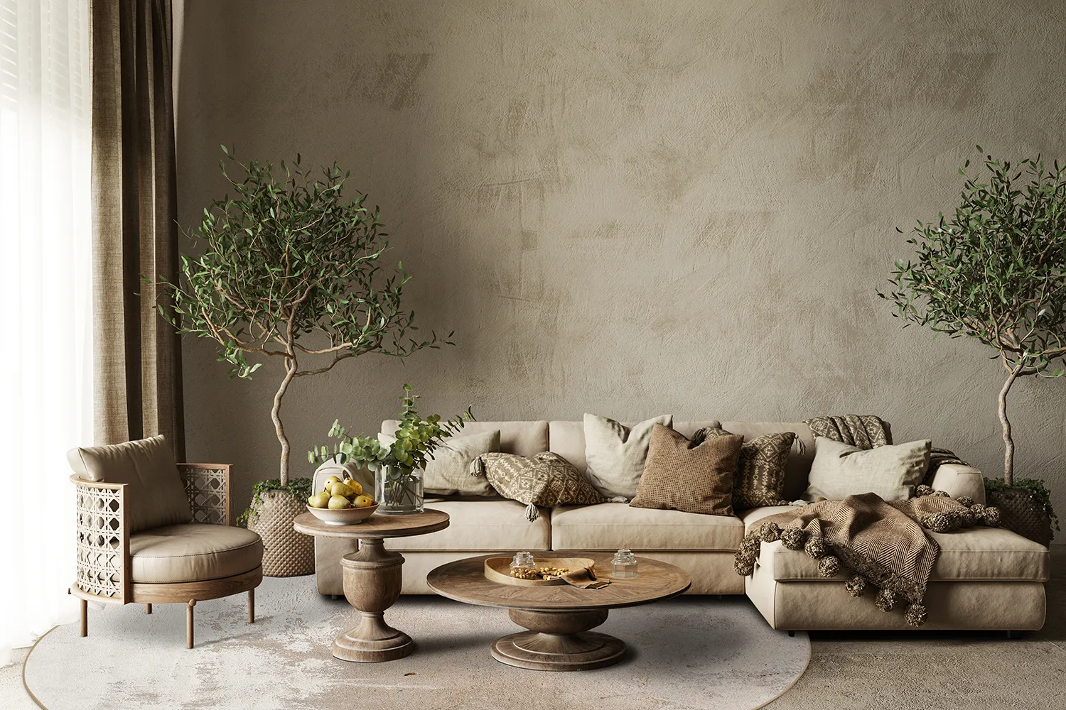 Tapete redondo - Bornos (cinza/bege)