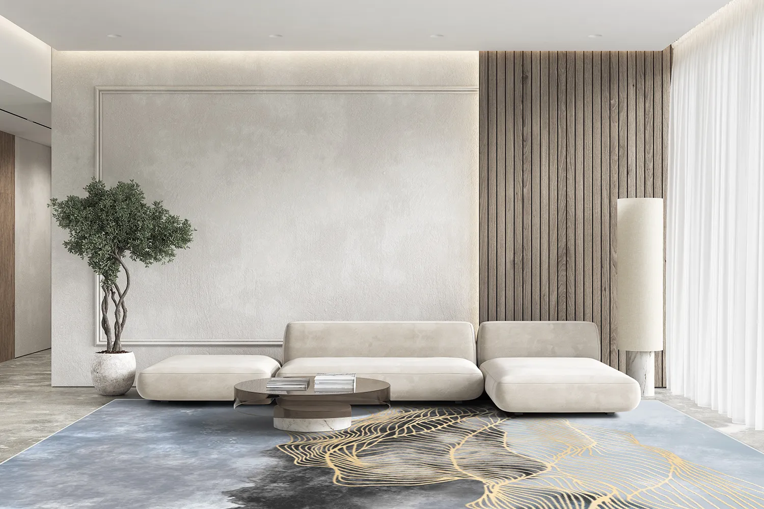 Tapete Wilton - Ekual (azul/cinza/dourado)