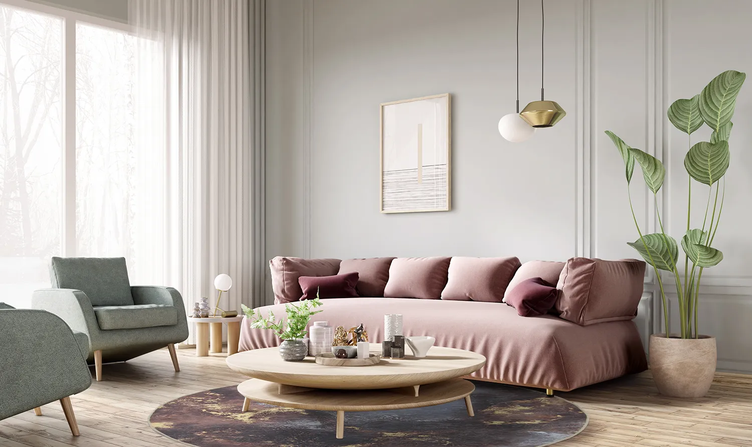 Tapete redondo - Sanza (cinza/multicolorido)