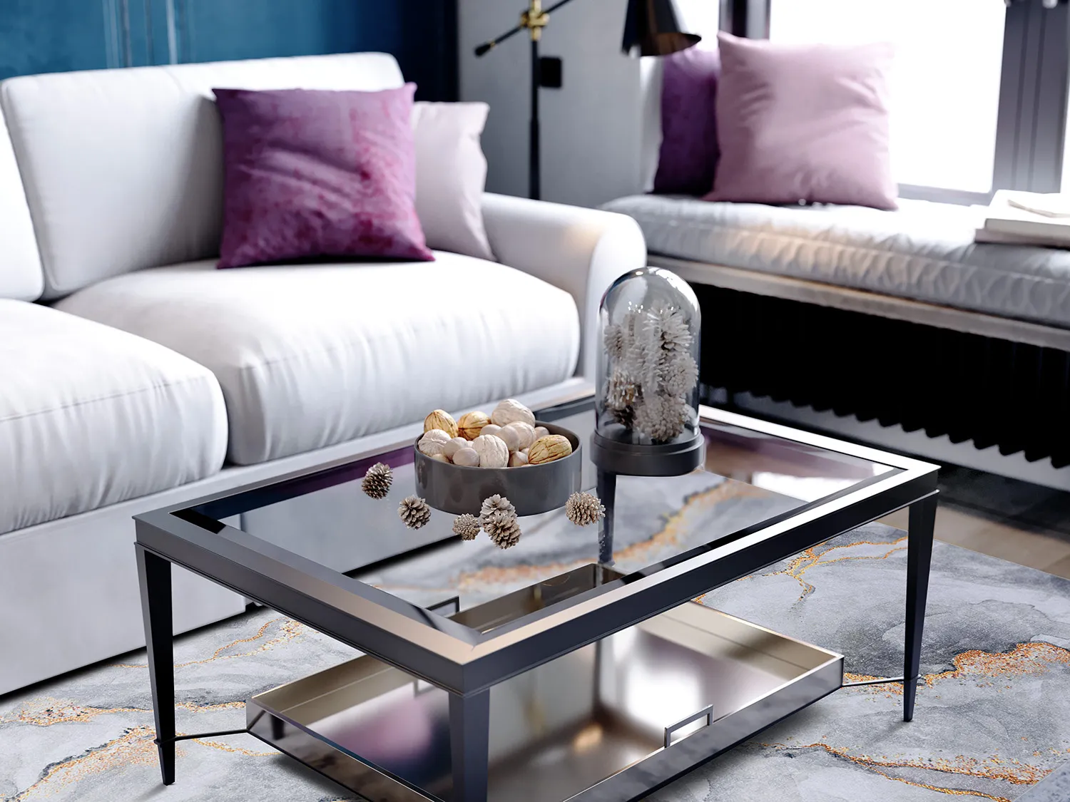 Tapete Wilton - Genova (cinza/branco/dourado)