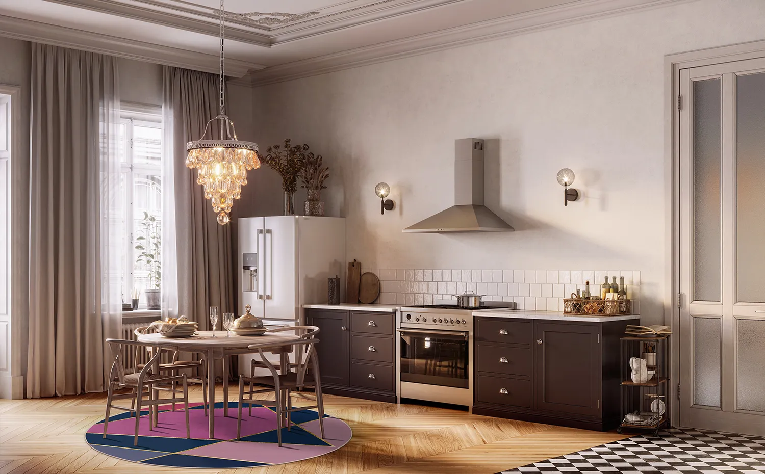 Tapete redondo - Jade (azul escuro/rosa)