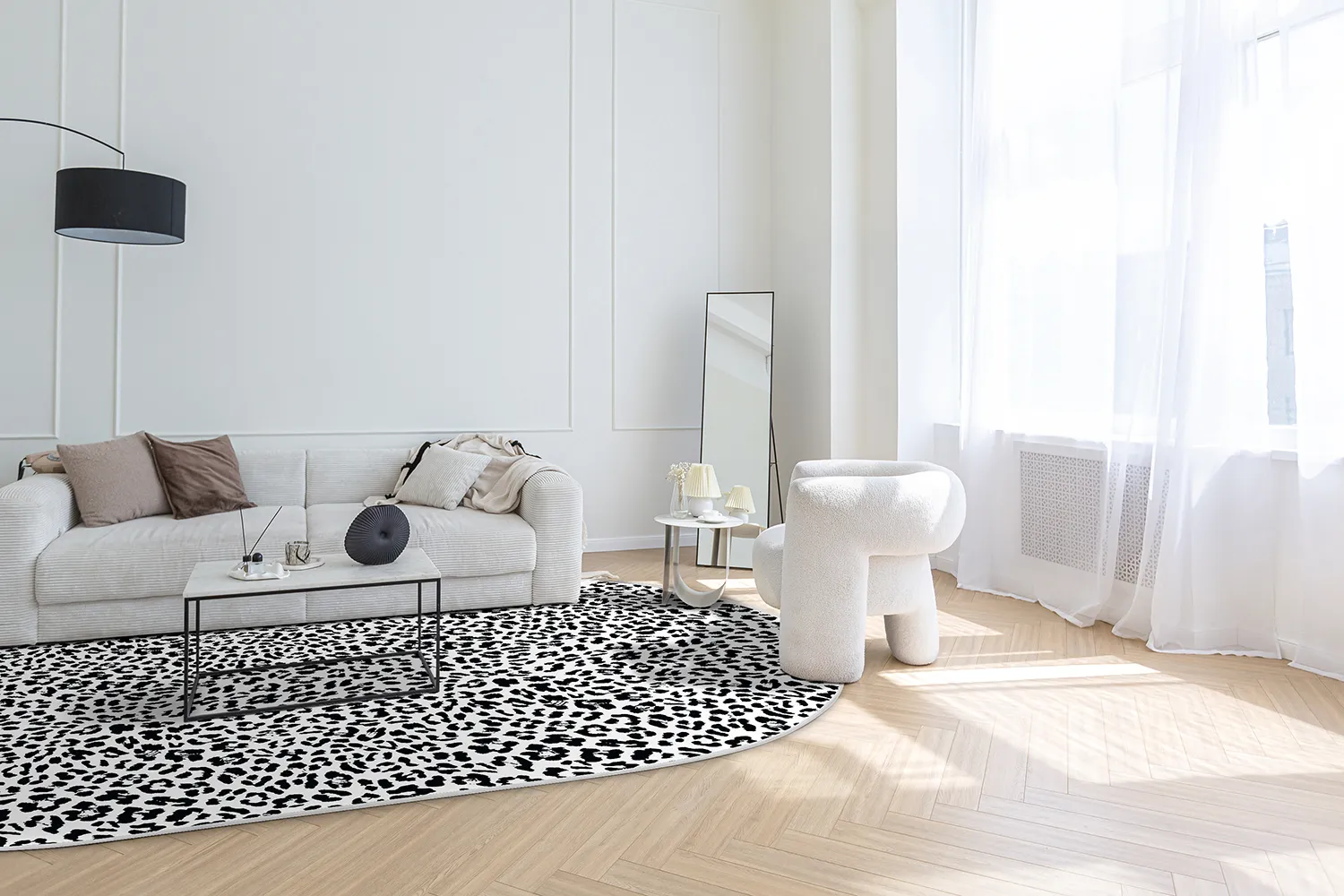 Tapete oval - Leopard (preto/branco)