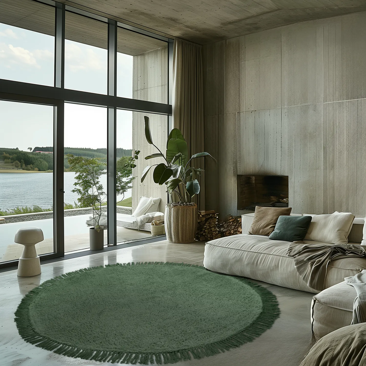 Tapete redondo - Alba Natural Cotton Shaggy (verde)