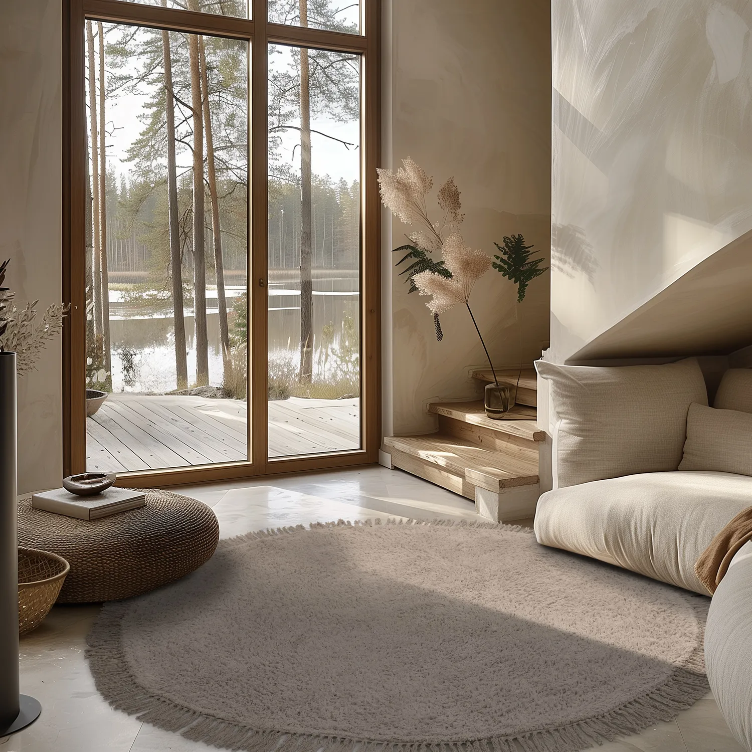 Tapete redondo - Alba Natural Cotton Shaggy (taupe)