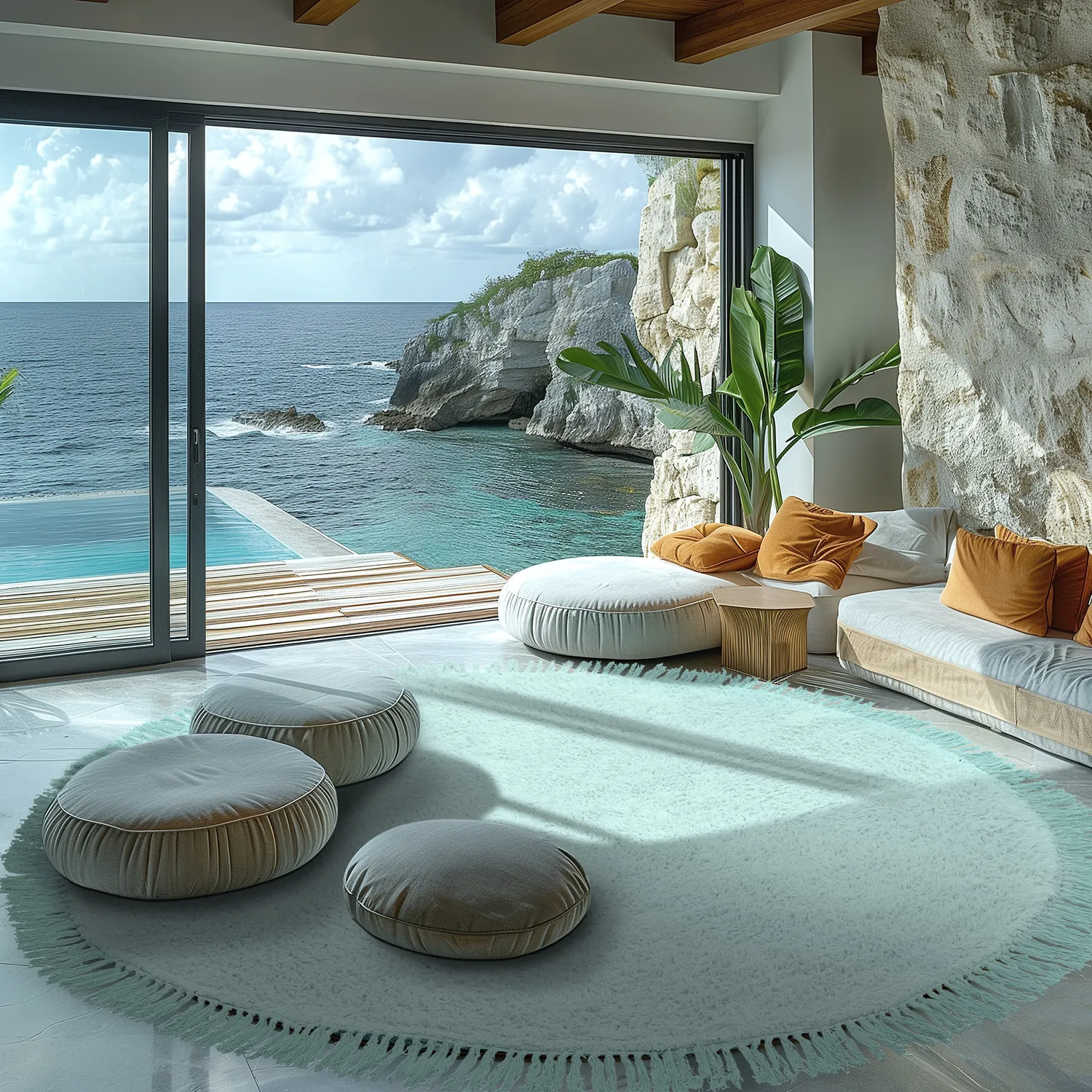 Tapete redondo - Alba Natural Cotton Shaggy (turquesa)