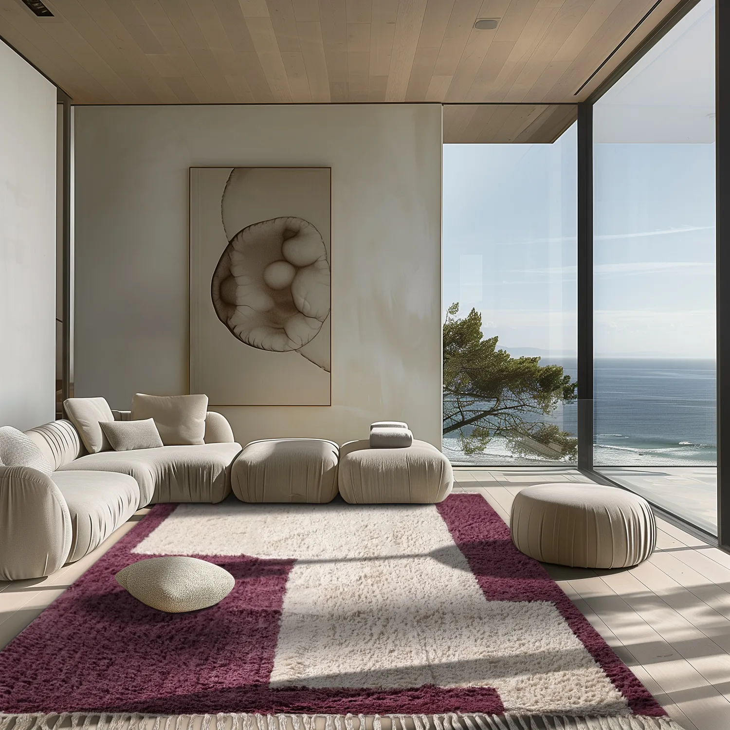 Tapetes felpudos - Ricco Natural Cotton Shaggy (offwhite/bordô)