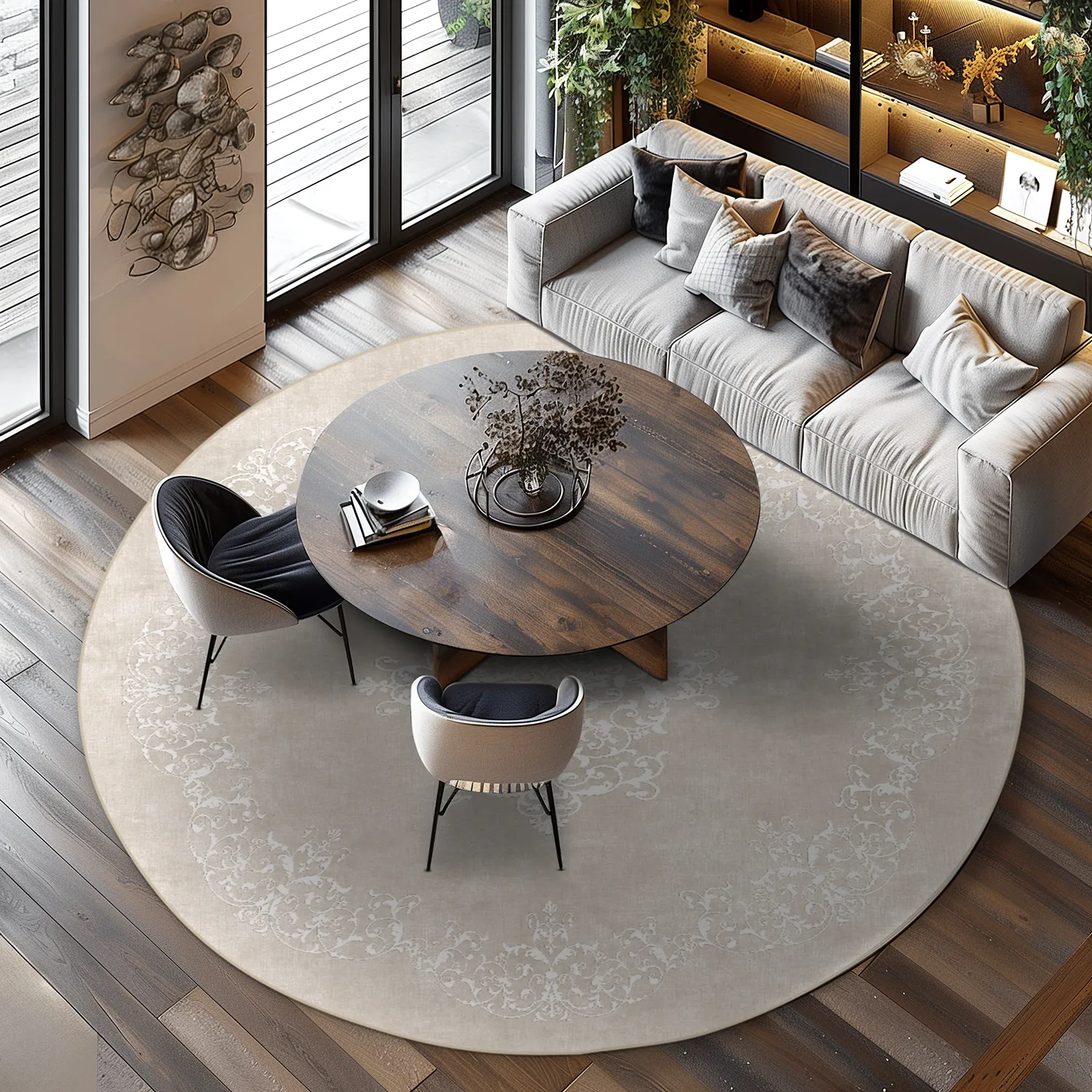 Tapete redondo - Santi (bege/branco)