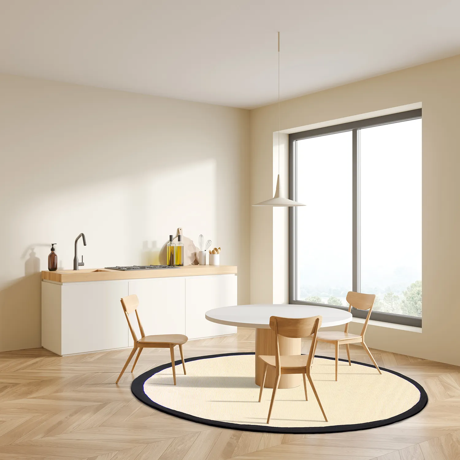 Tapete redondo (sisal) - Agave (preto/vit)