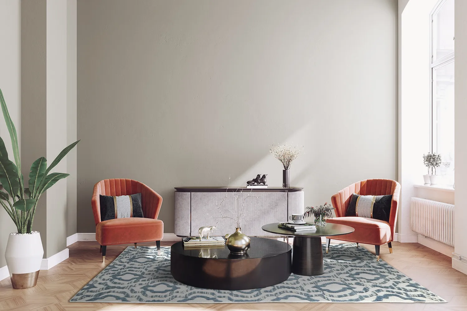 Shaggy Indoor-Outdoor - Trenton (branco/azul)